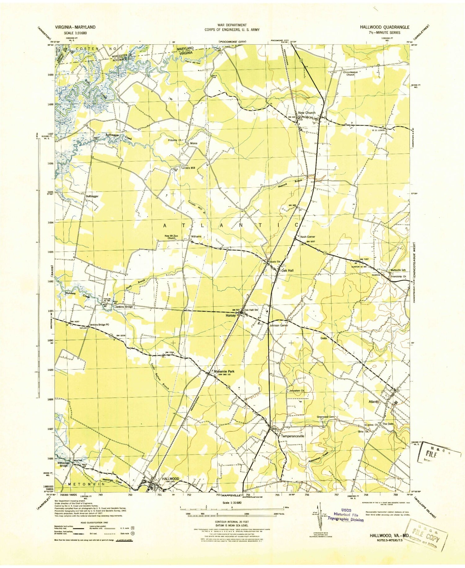 Classic USGS Hallwood Virginia 7.5'x7.5' Topo Map Image