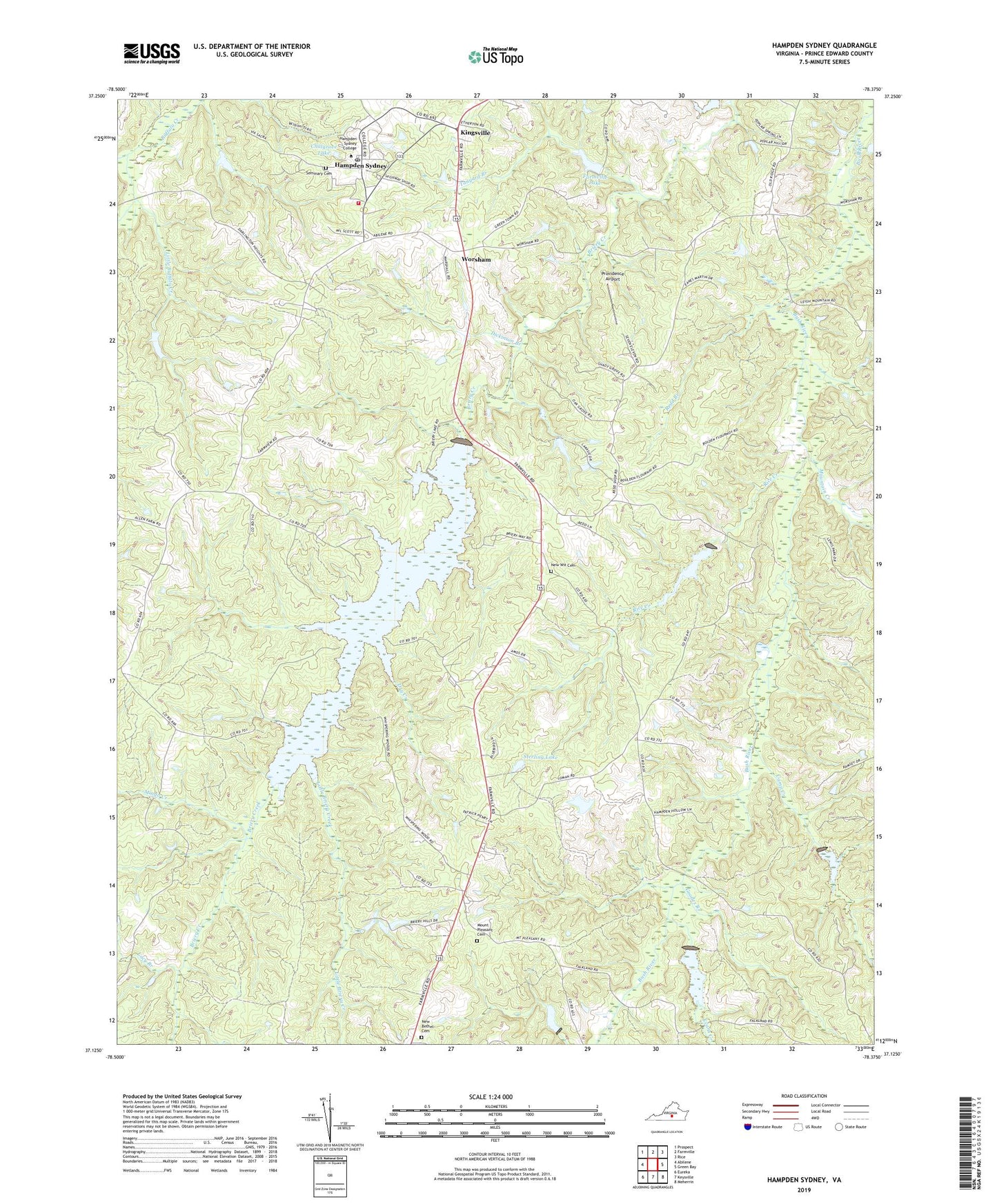 Hampden Sydney Virginia US Topo Map Image