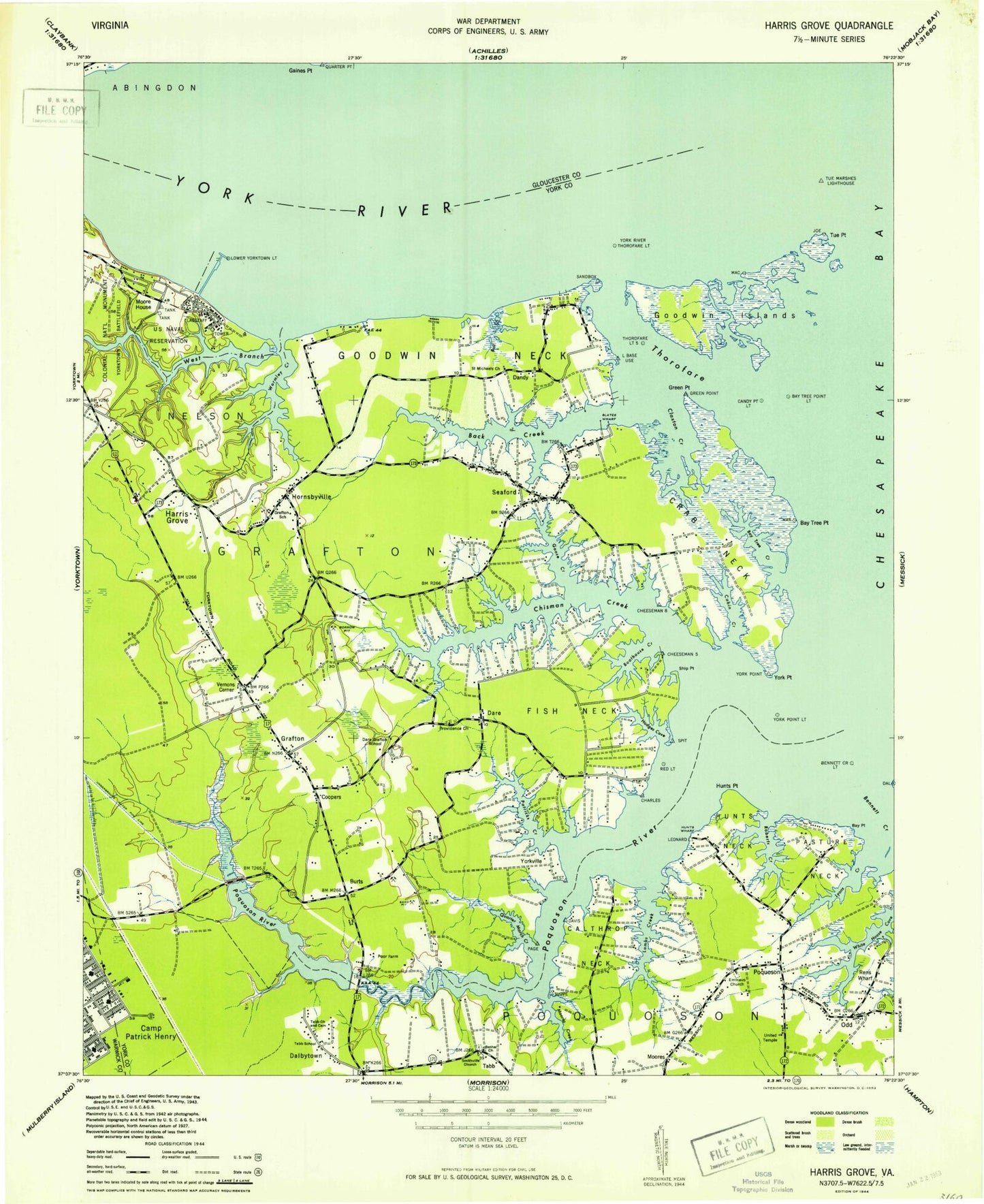 Classic USGS Poquoson West Virginia 7.5'x7.5' Topo Map Image