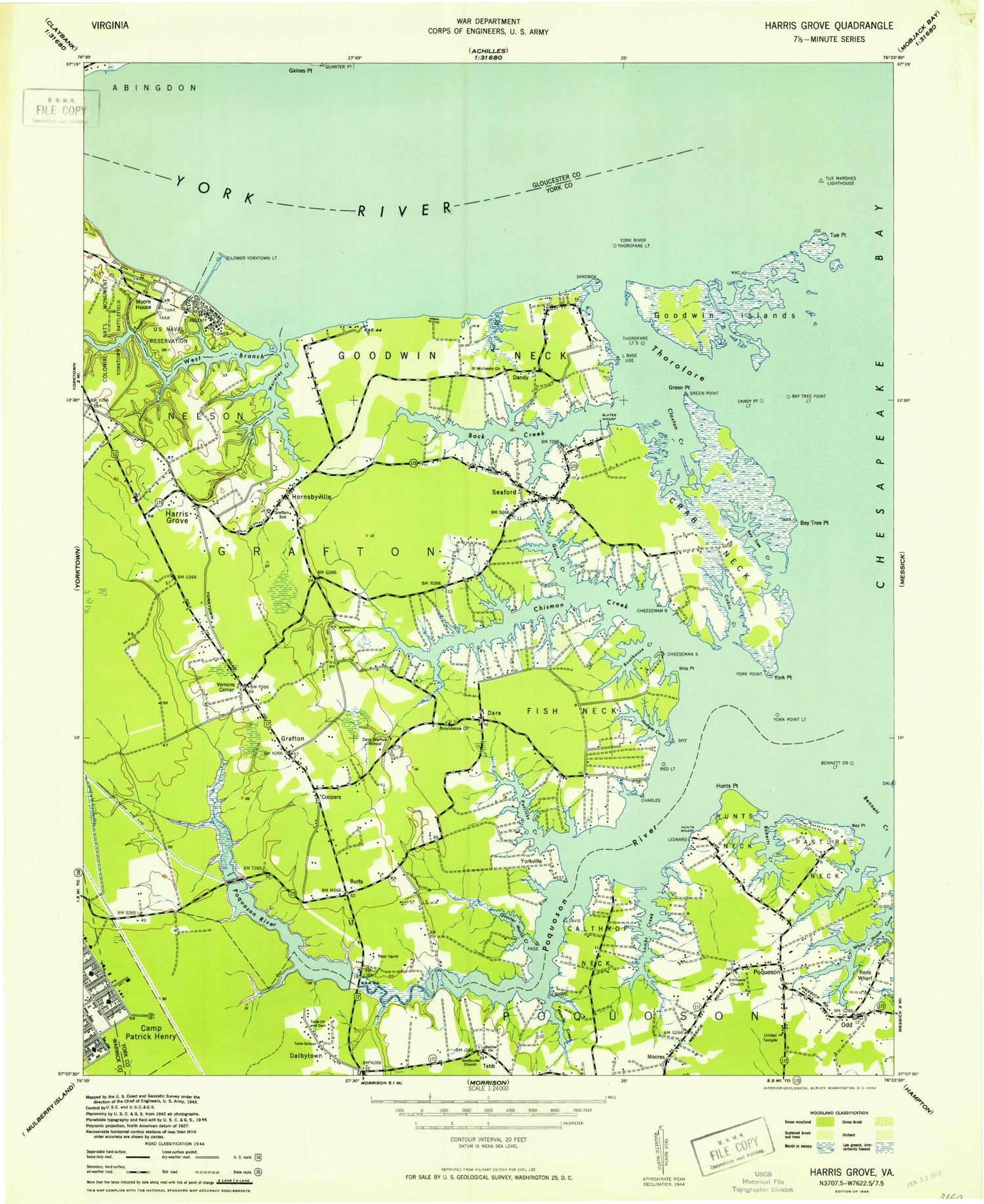 Classic USGS Poquoson West Virginia 7.5'x7.5' Topo Map Image