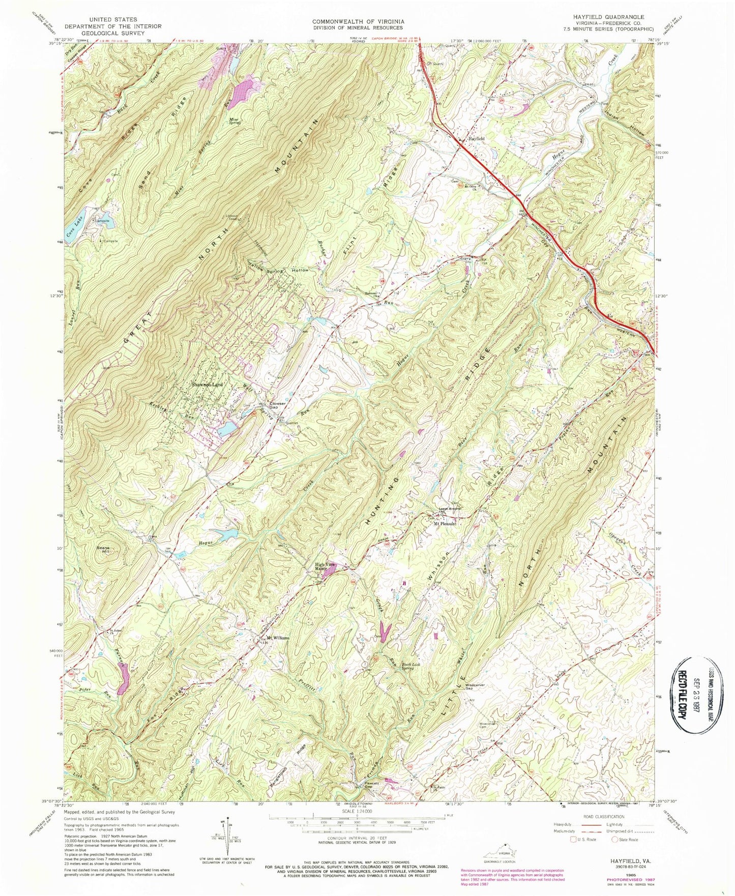 Classic USGS Hayfield Virginia 7.5'x7.5' Topo Map Image