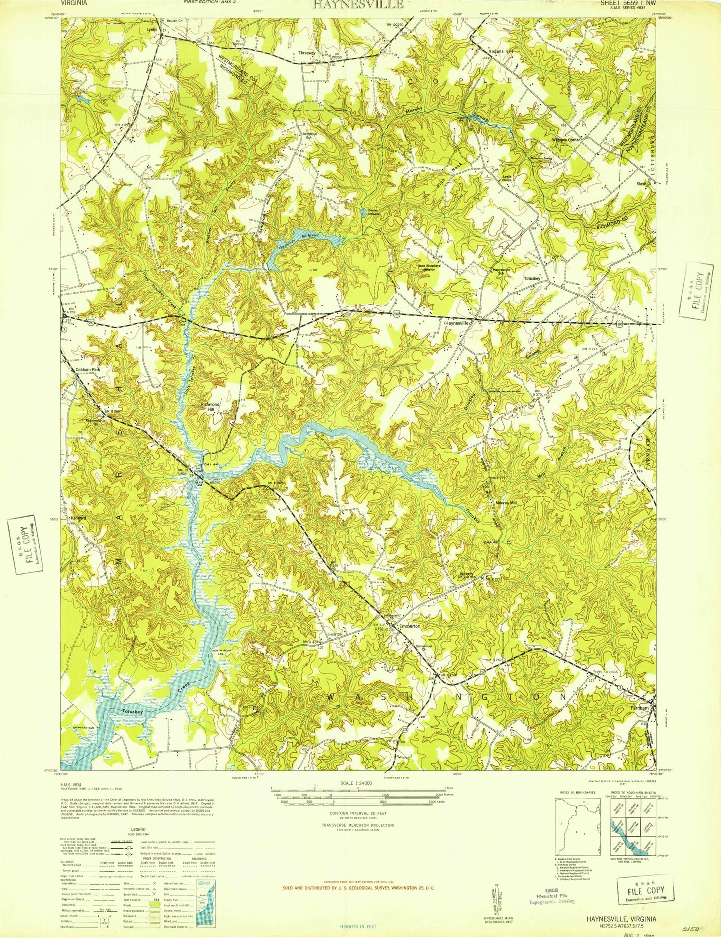 Classic USGS Haynesville Virginia 7.5'x7.5' Topo Map Image