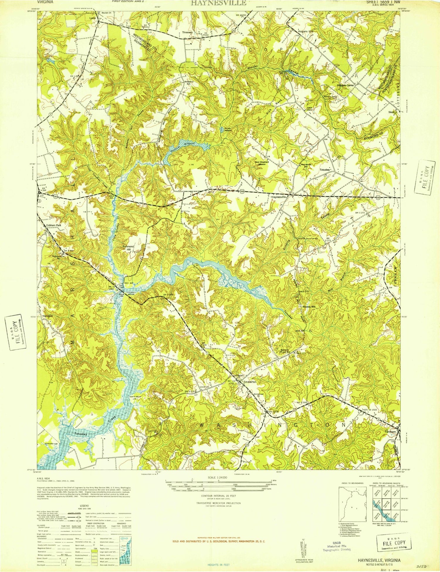Classic USGS Haynesville Virginia 7.5'x7.5' Topo Map Image