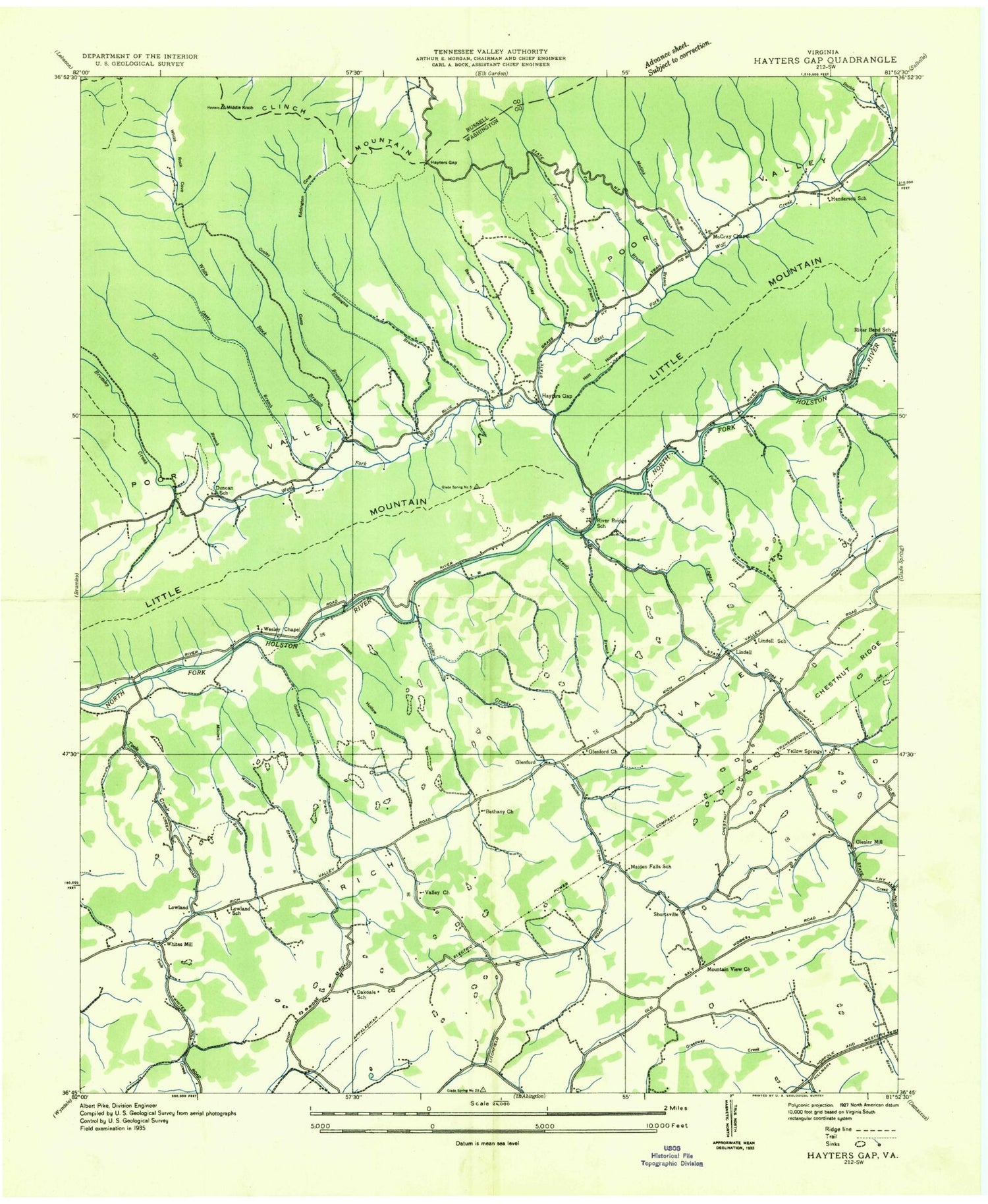 Classic USGS Hayters Gap Virginia 7.5'x7.5' Topo Map Image