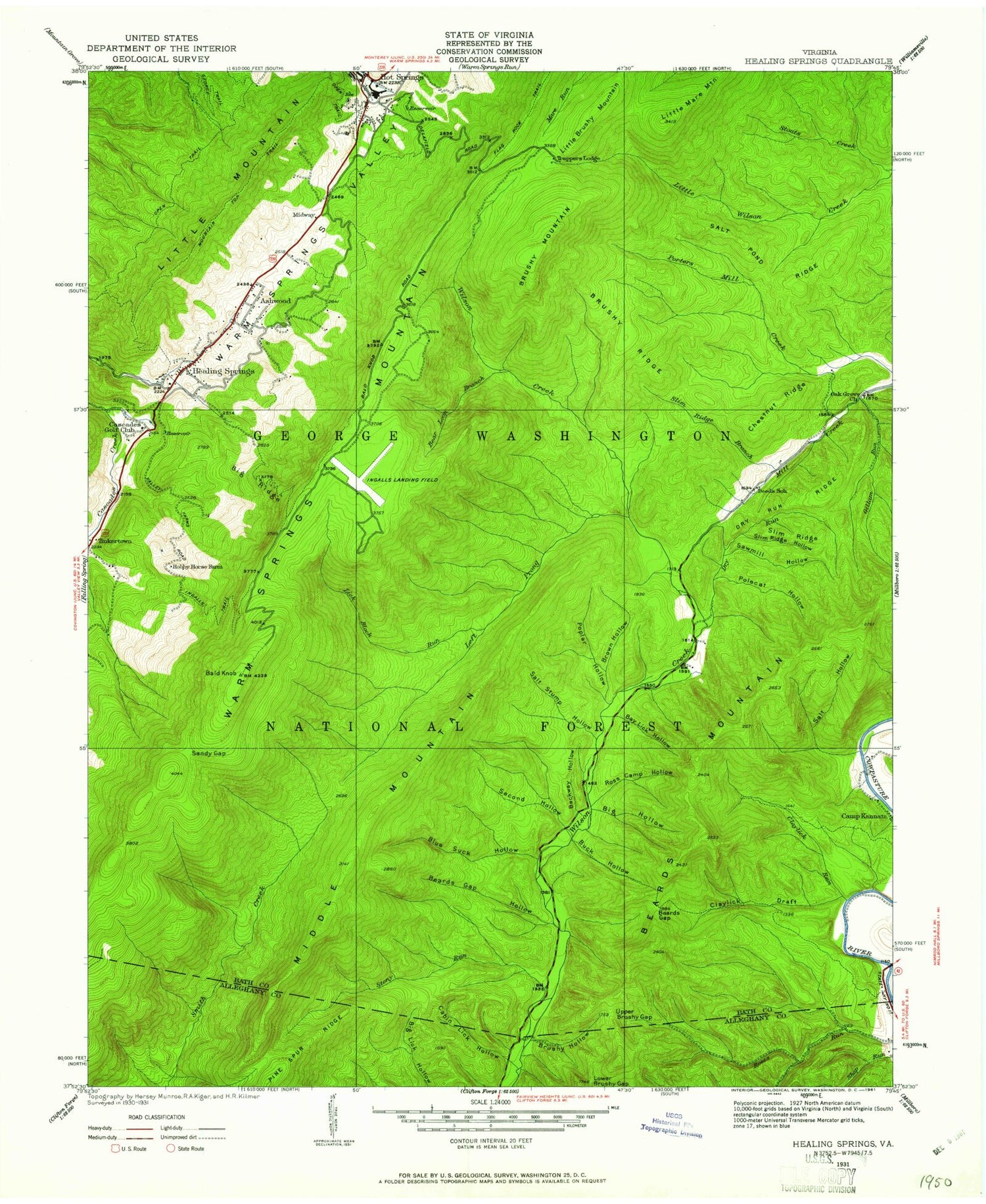 Classic USGS Healing Springs Virginia 7.5'x7.5' Topo Map Image