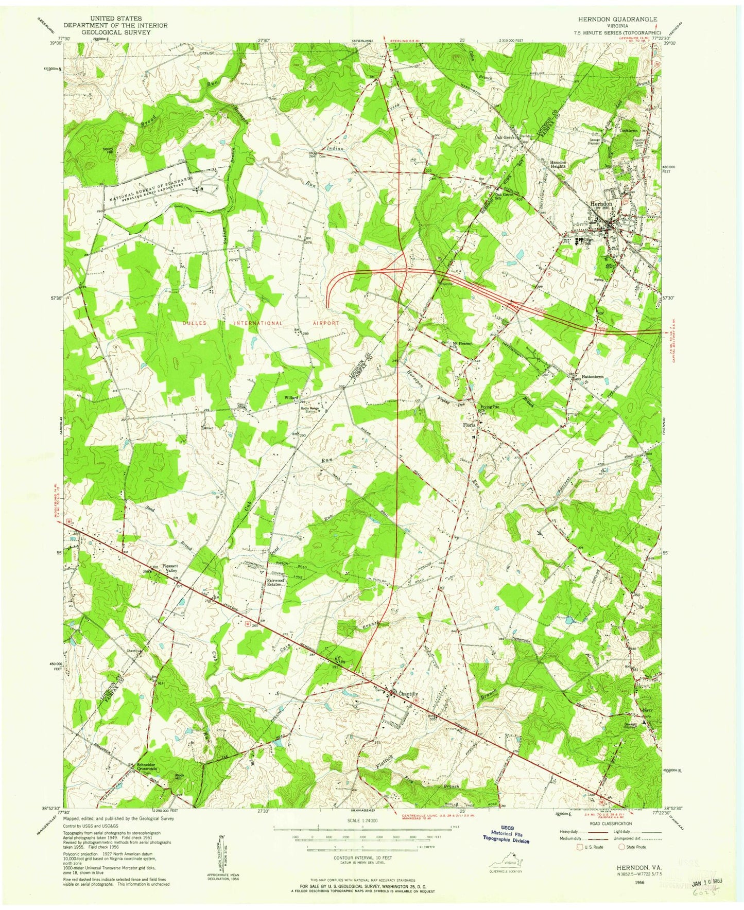 Classic USGS Herndon Virginia 7.5'x7.5' Topo Map Image