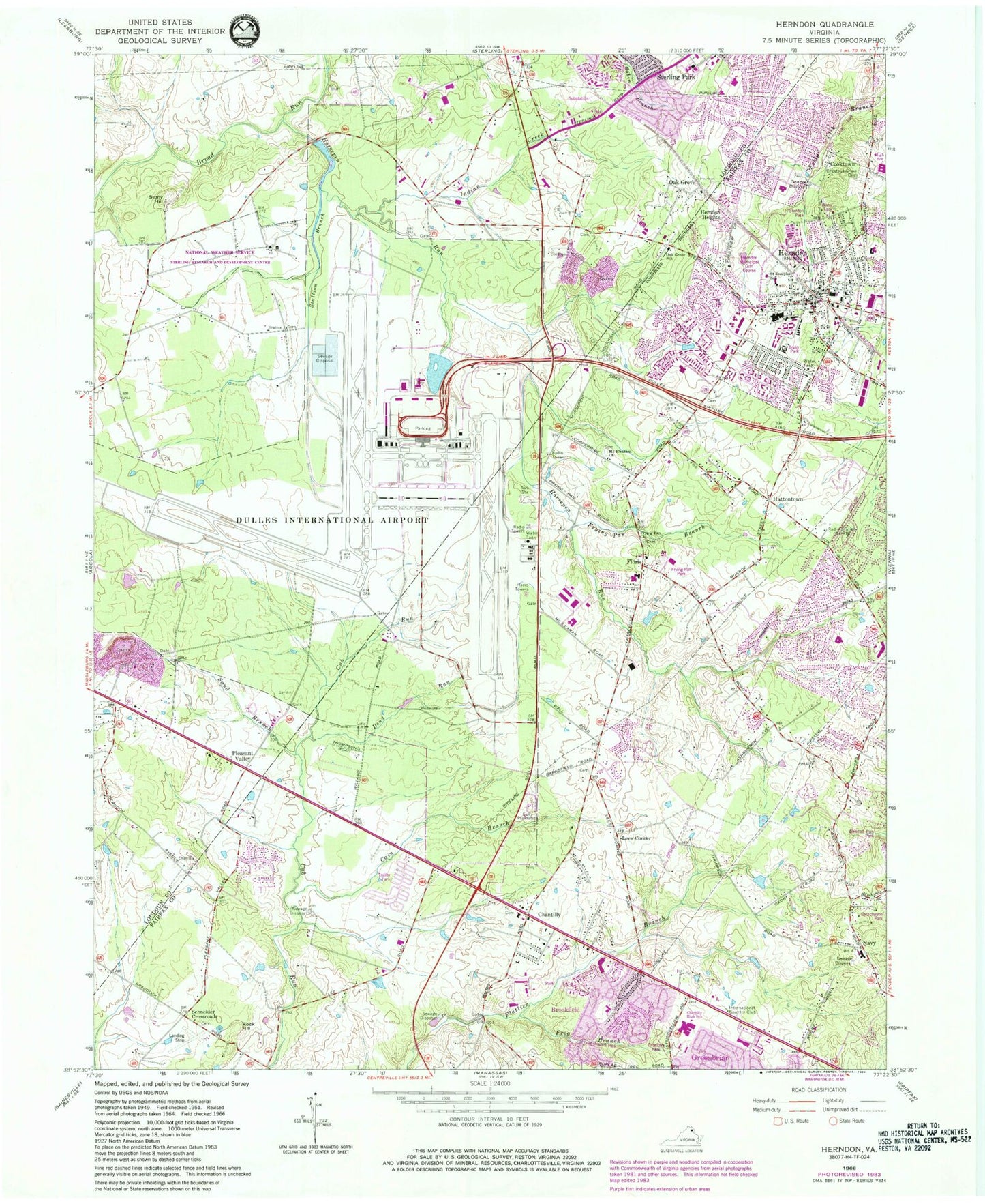 Classic USGS Herndon Virginia 7.5'x7.5' Topo Map Image