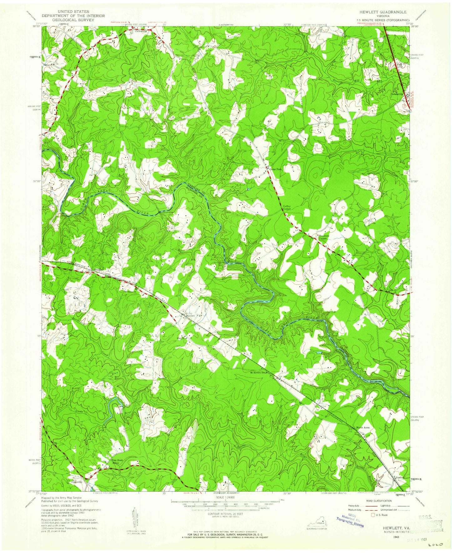 Classic USGS Hewlett Virginia 7.5'x7.5' Topo Map Image