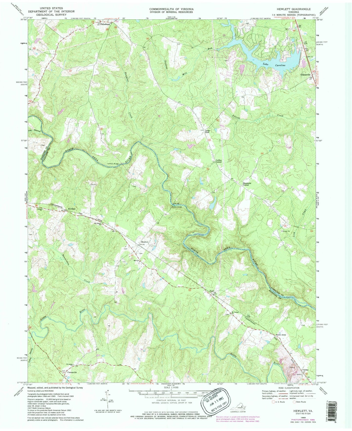 Classic USGS Hewlett Virginia 7.5'x7.5' Topo Map Image