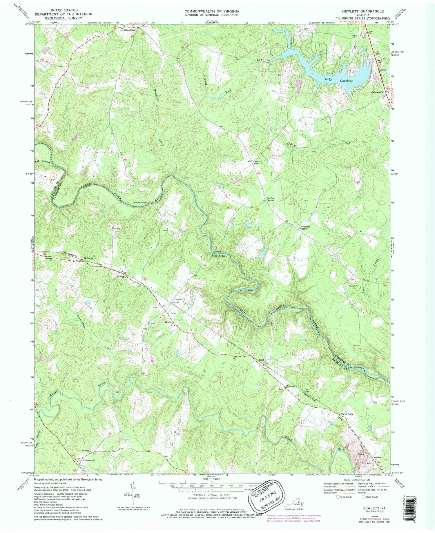 Classic USGS Hewlett Virginia 7.5'x7.5' Topo Map Image