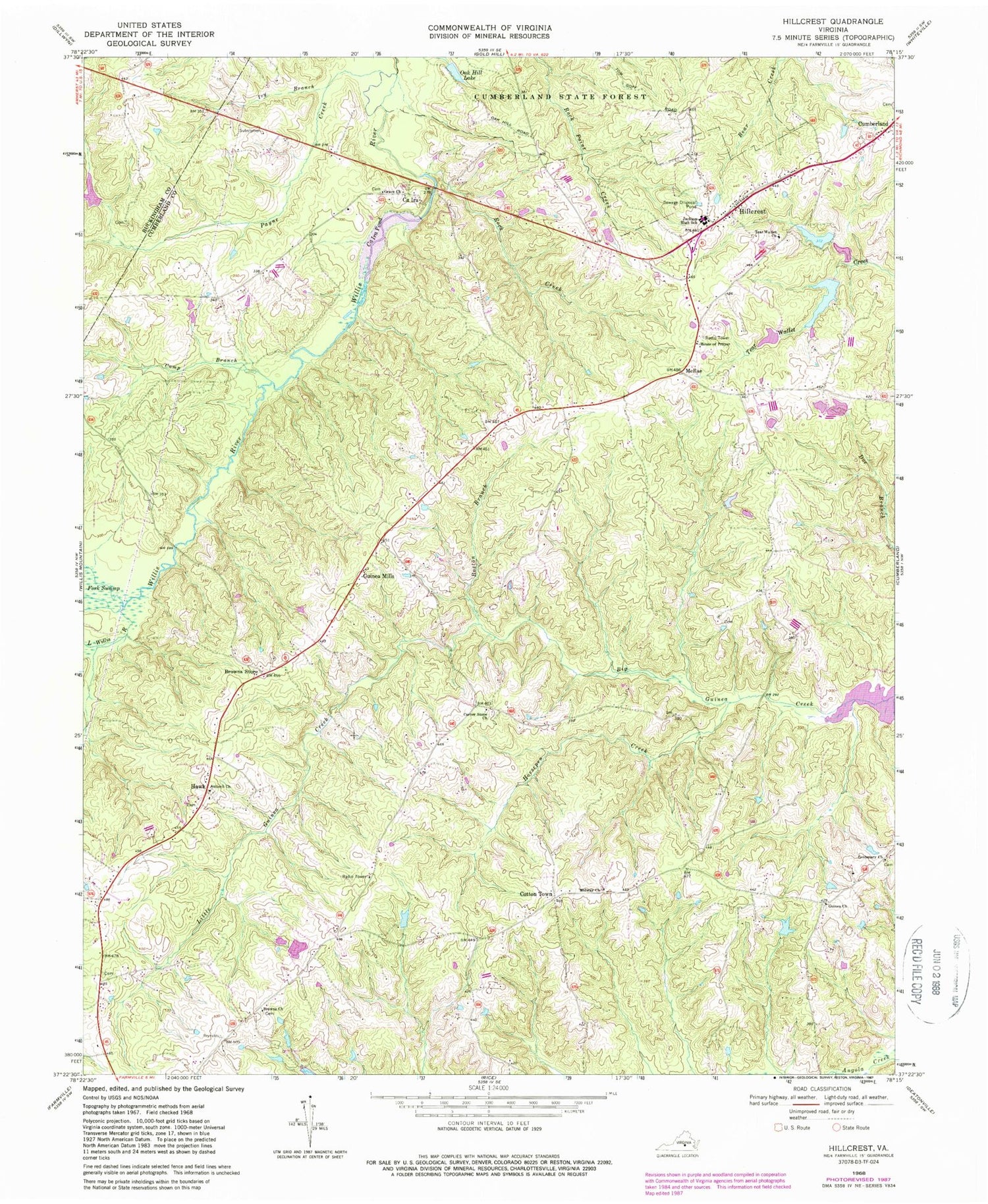 Classic USGS Hillcrest Virginia 7.5'x7.5' Topo Map Image