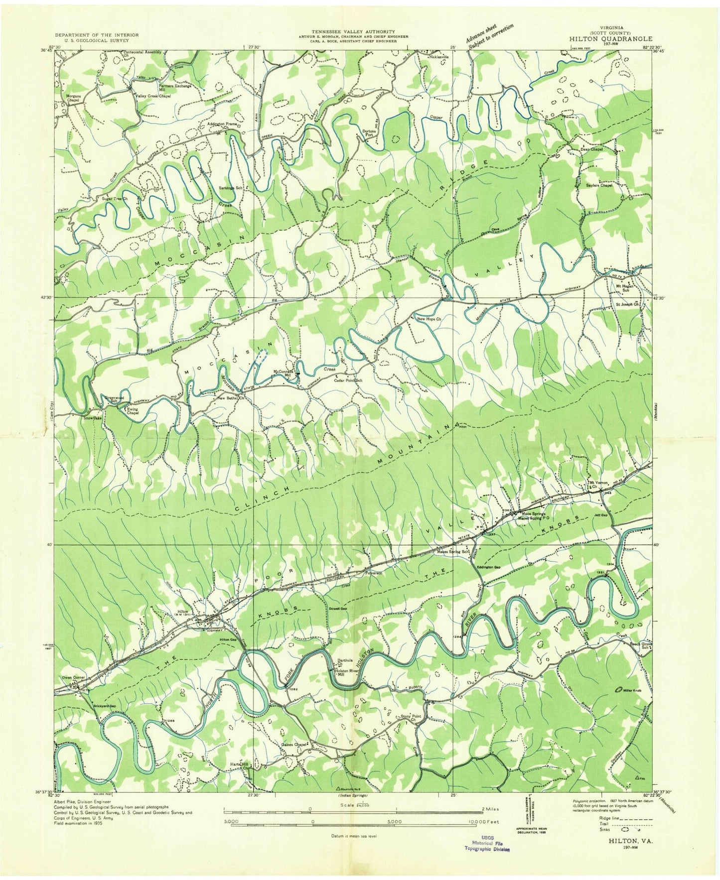 Classic USGS Hiltons Virginia 7.5'x7.5' Topo Map Image