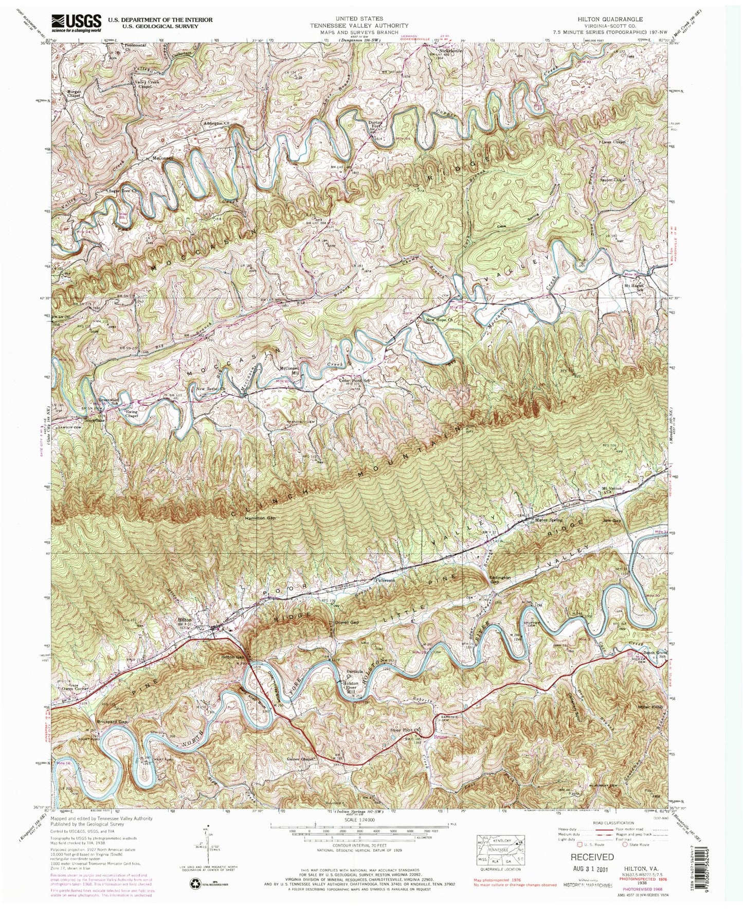 Classic USGS Hiltons Virginia 7.5'x7.5' Topo Map Image