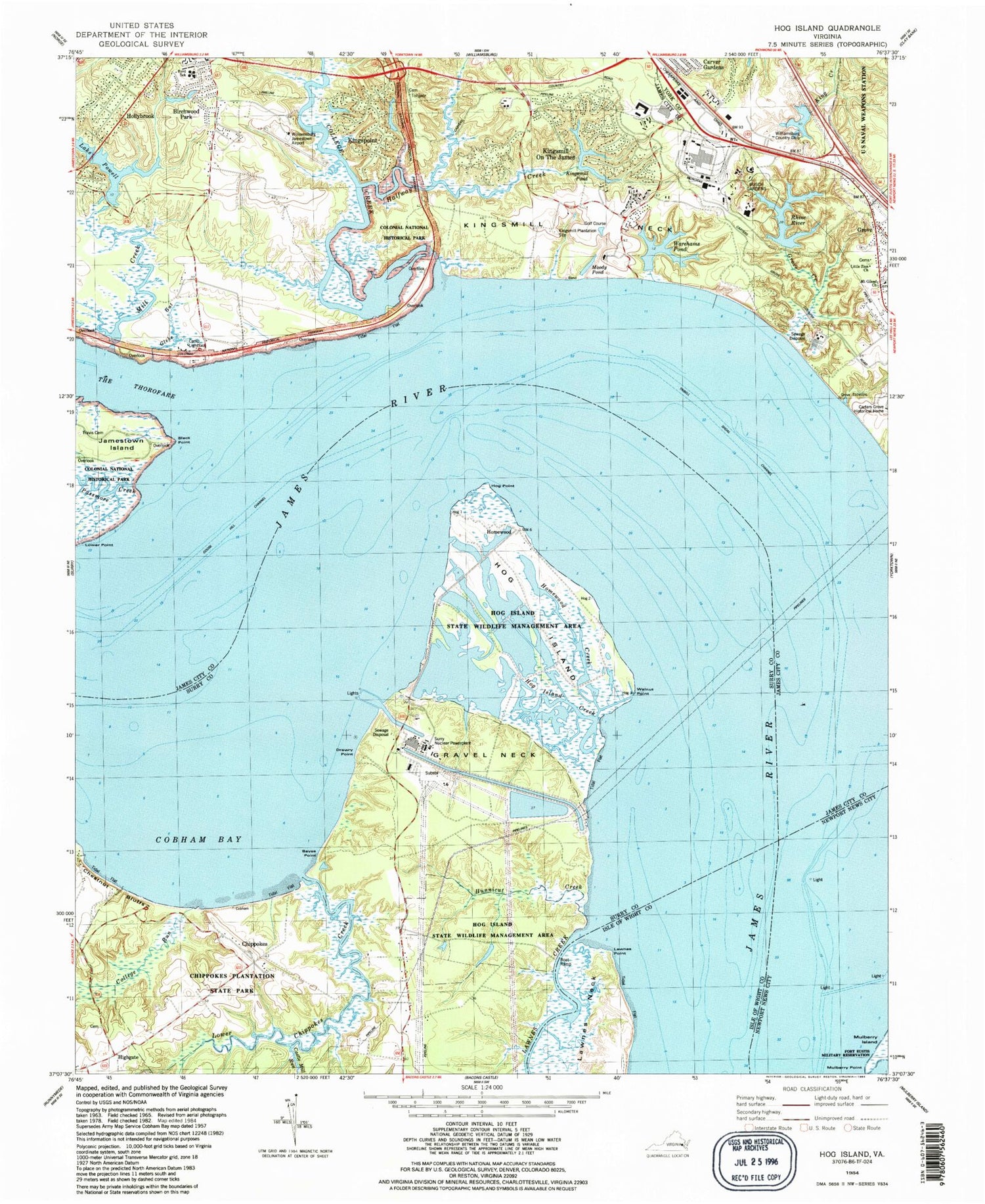 Classic USGS Hog Island Virginia 7.5'x7.5' Topo Map Image