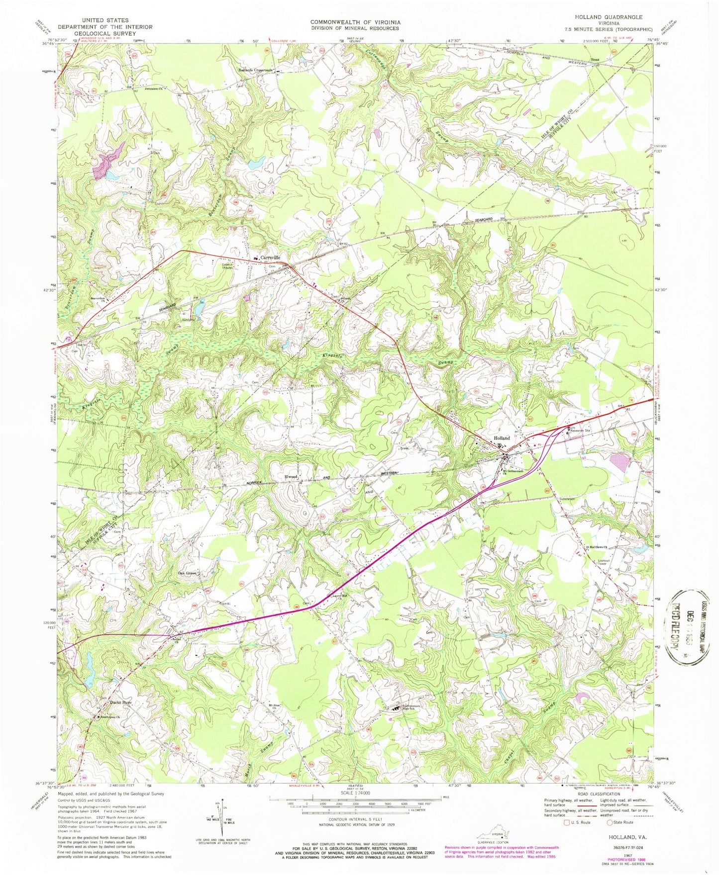 Classic USGS Holland Virginia 7.5'x7.5' Topo Map Image