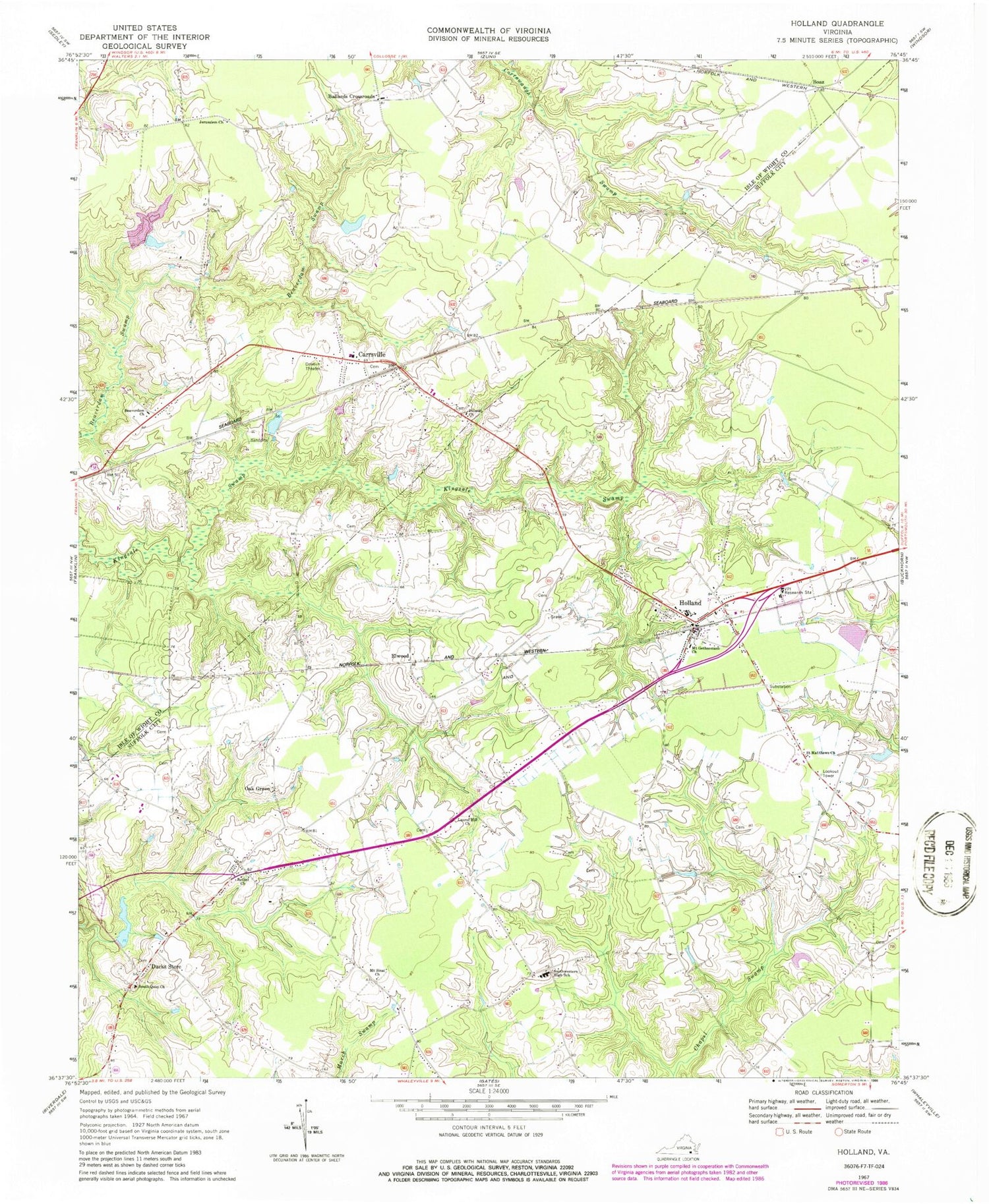 Classic USGS Holland Virginia 7.5'x7.5' Topo Map Image