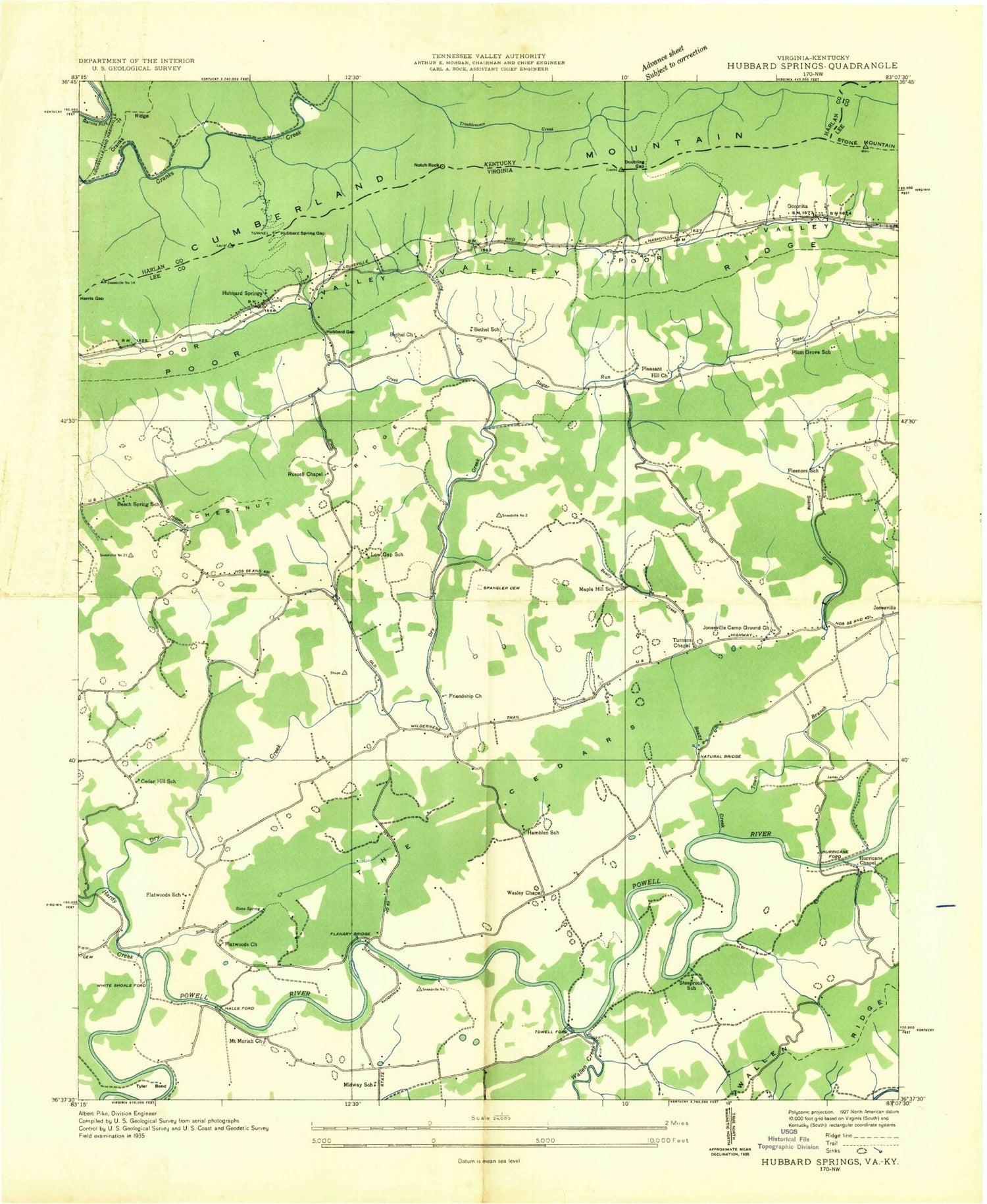 Classic USGS Hubbard Springs Virginia 7.5'x7.5' Topo Map Image