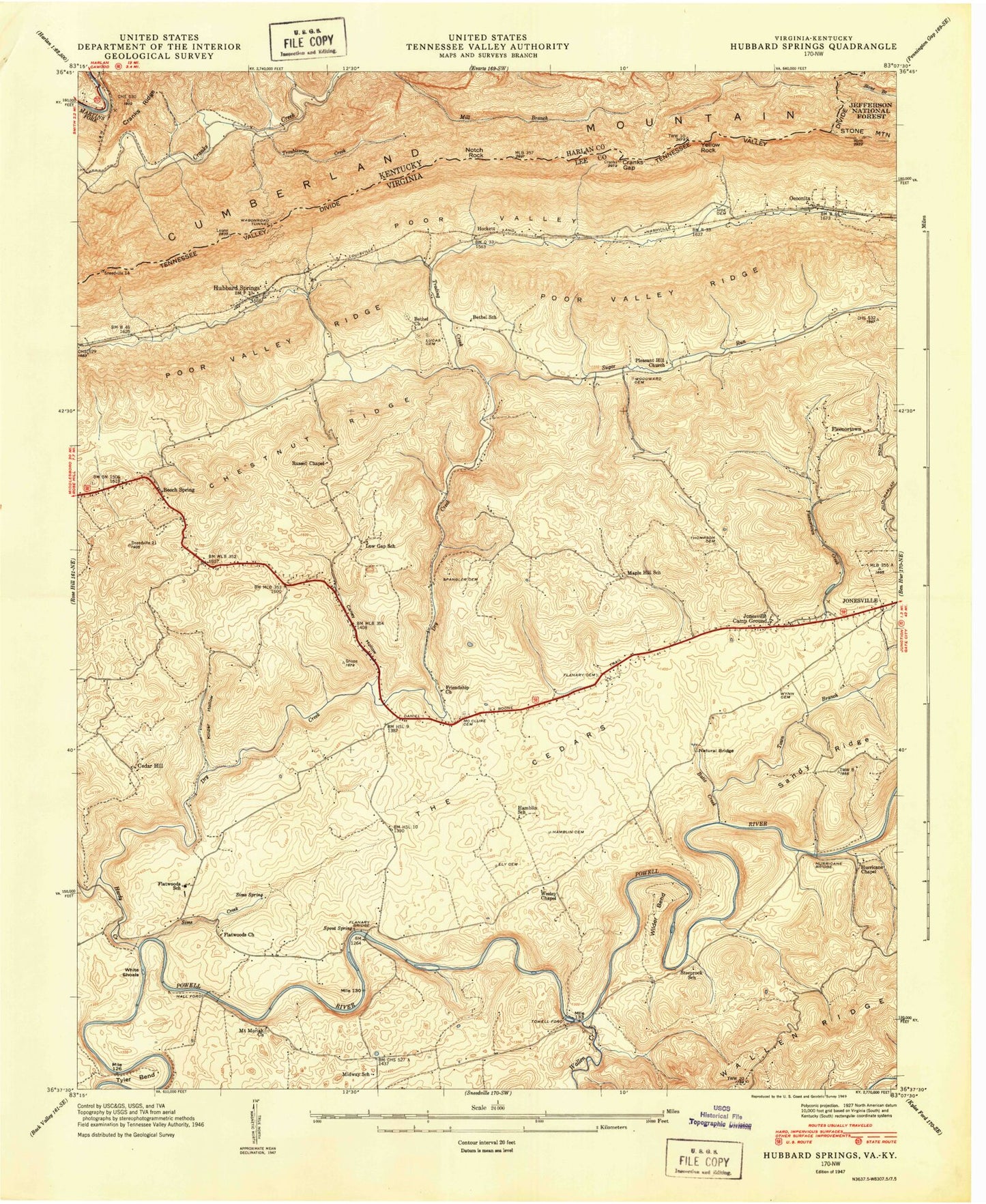 Classic USGS Hubbard Springs Virginia 7.5'x7.5' Topo Map Image