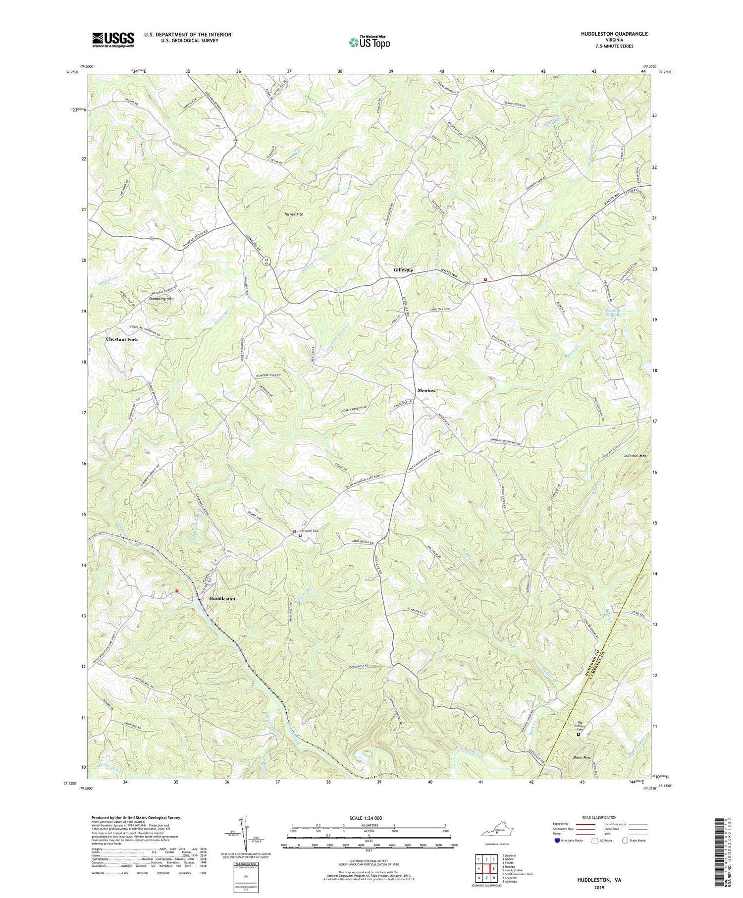 Huddleston Virginia US Topo Map Image