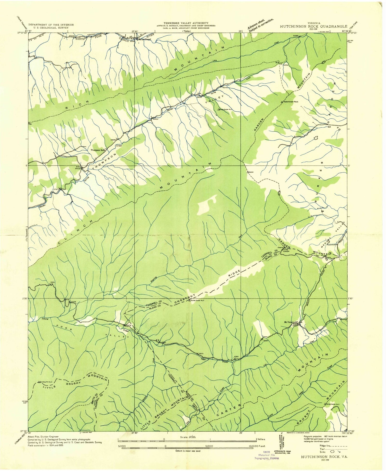 Classic USGS Hutchinson Rock Virginia 7.5'x7.5' Topo Map Image