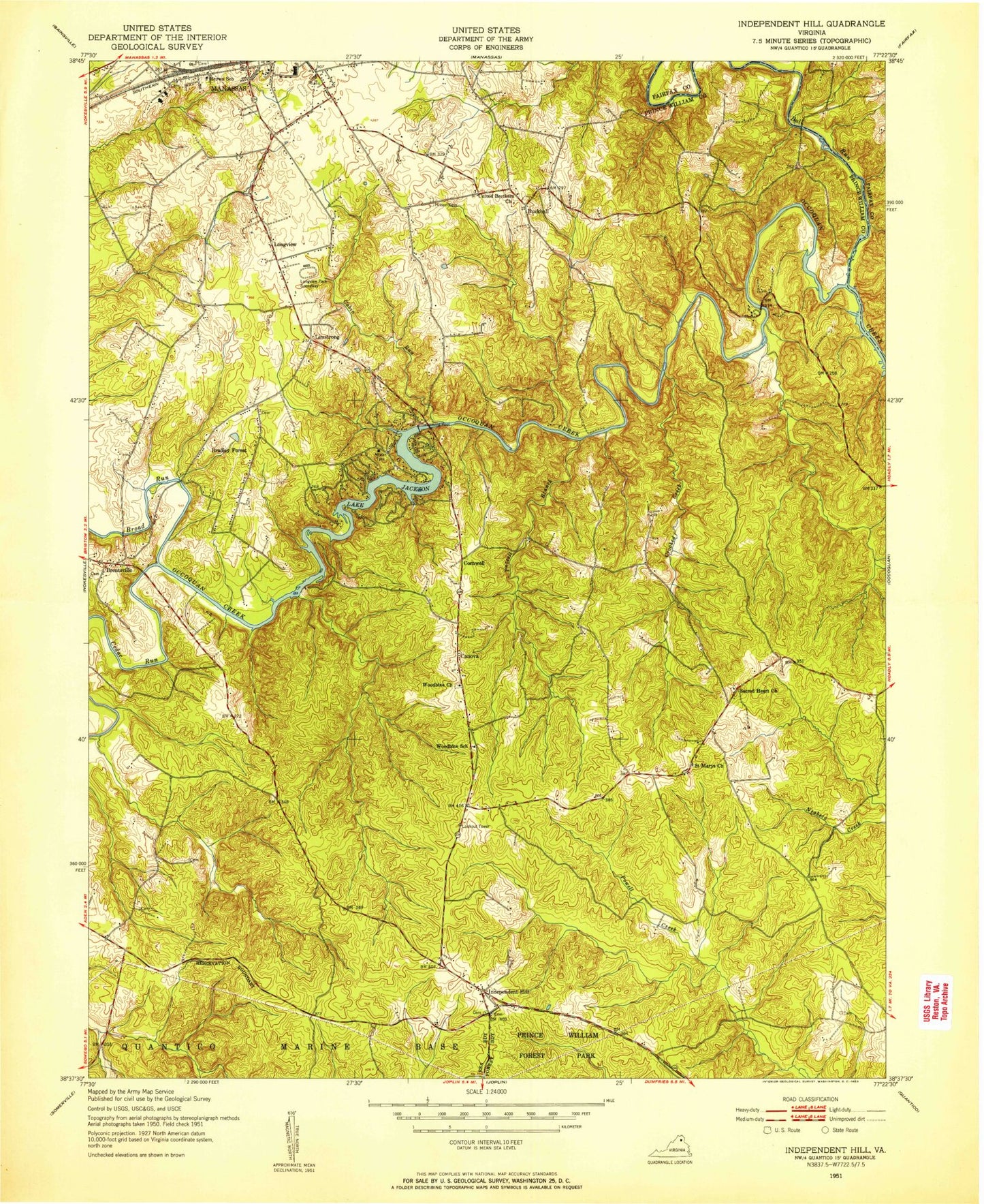Classic USGS Independent Hill Virginia 7.5'x7.5' Topo Map Image