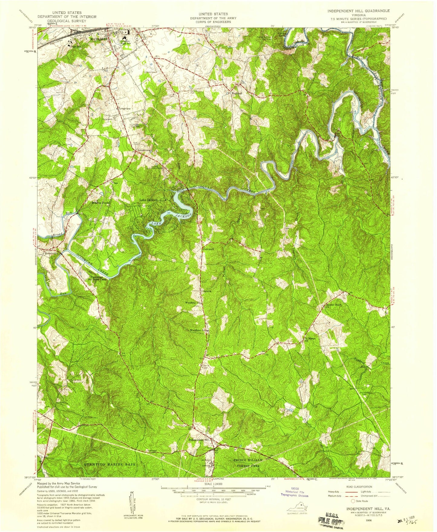 Classic USGS Independent Hill Virginia 7.5'x7.5' Topo Map Image