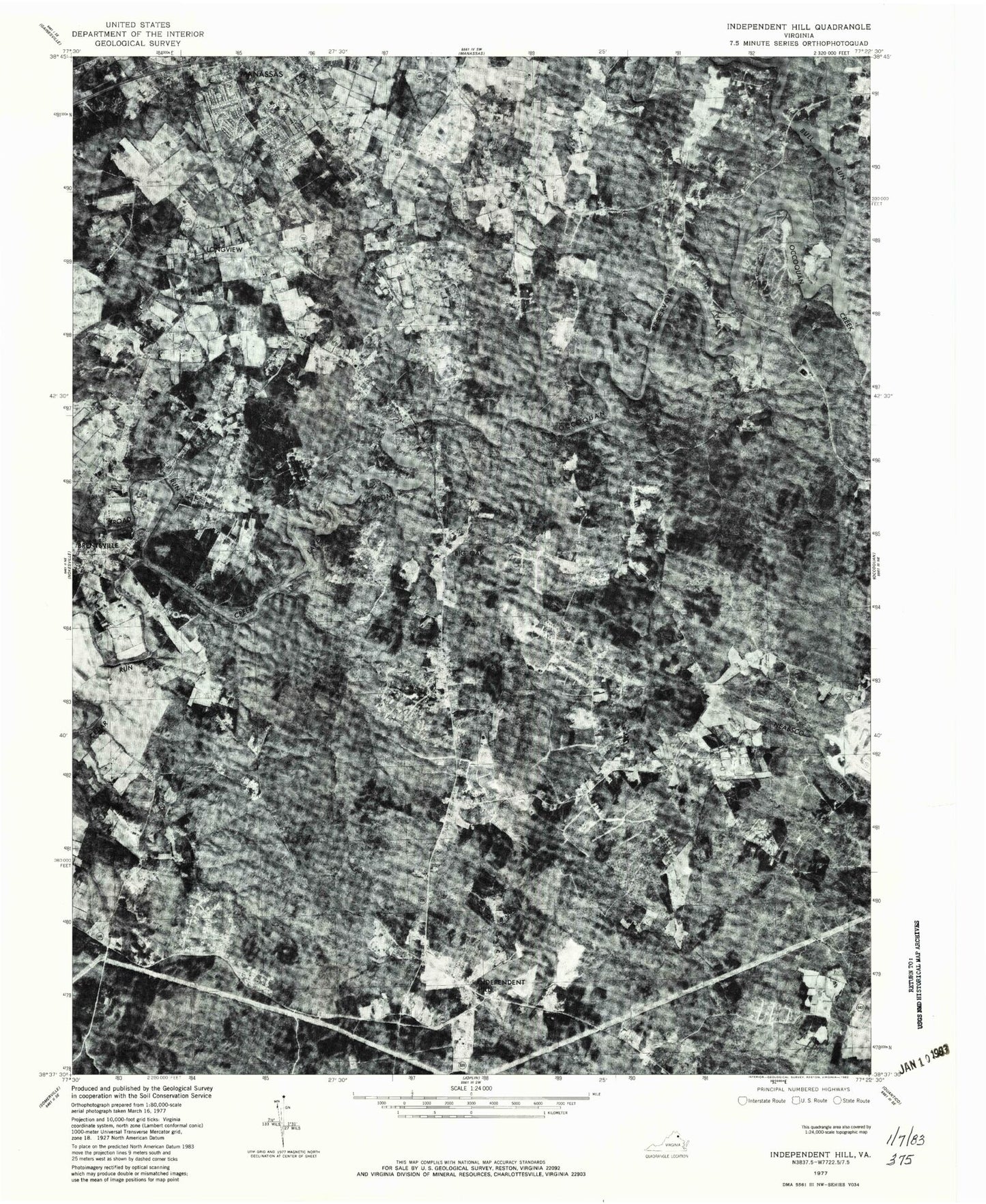 Classic USGS Independent Hill Virginia 7.5'x7.5' Topo Map Image