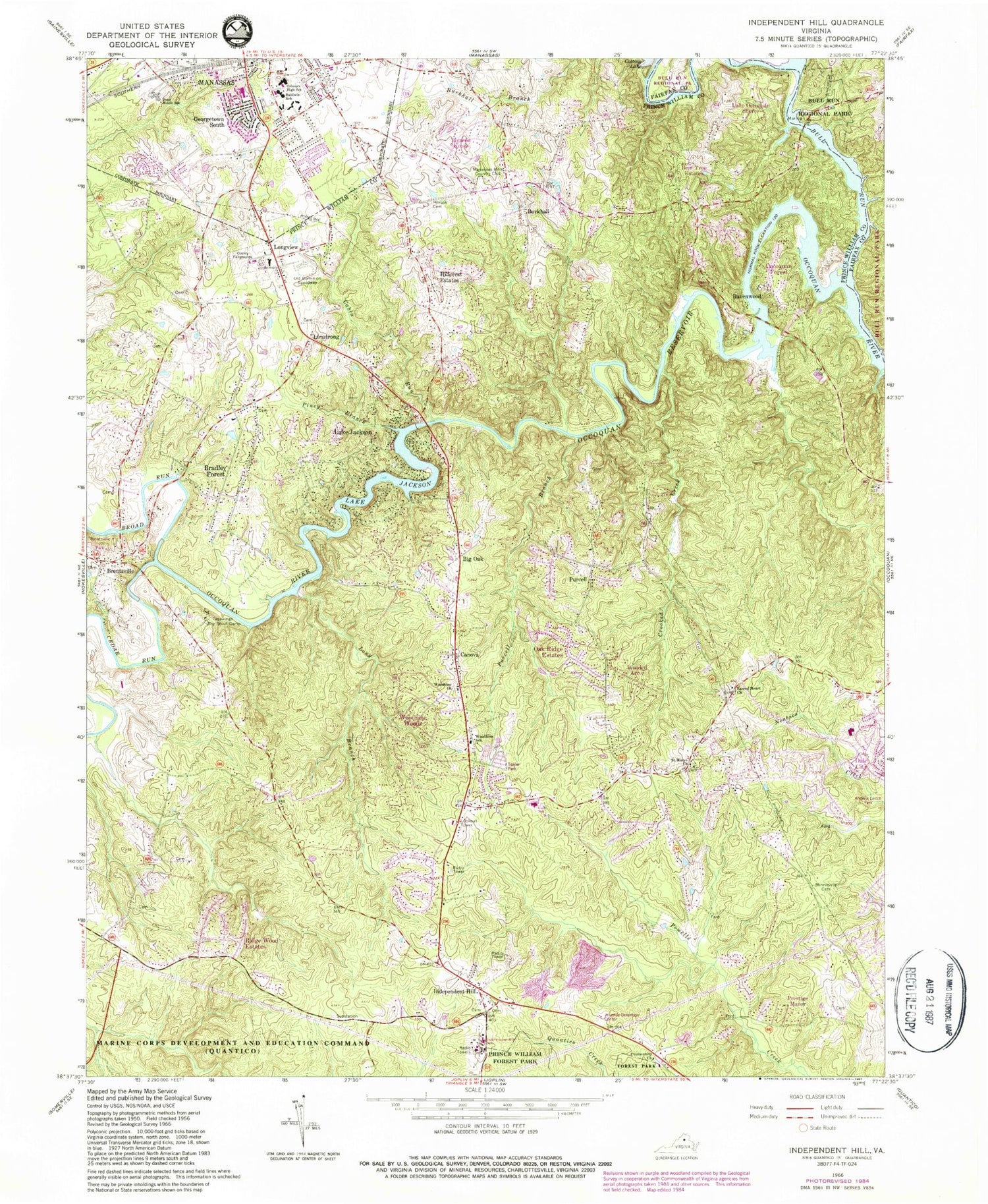 Classic USGS Independent Hill Virginia 7.5'x7.5' Topo Map Image