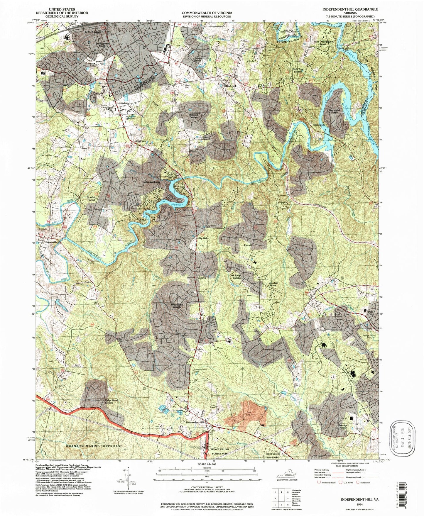 Classic USGS Independent Hill Virginia 7.5'x7.5' Topo Map Image