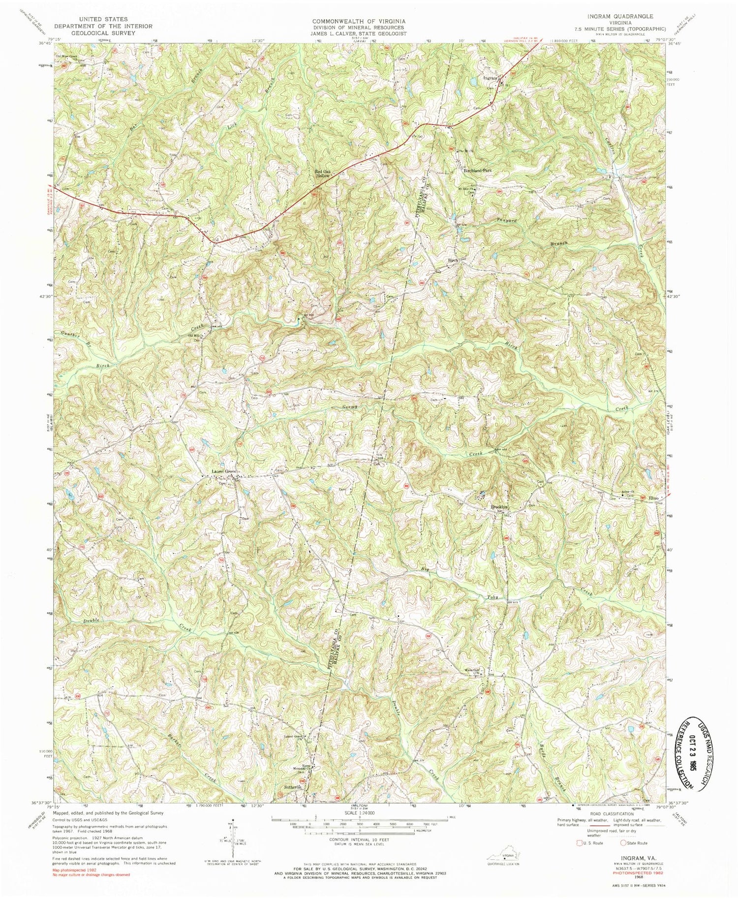 Classic USGS Ingram Virginia 7.5'x7.5' Topo Map Image