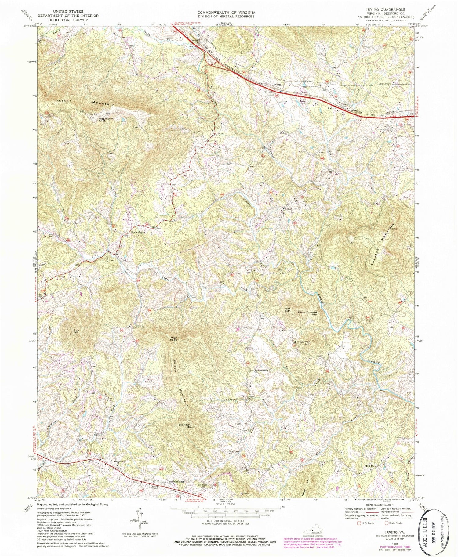 Classic USGS Irving Virginia 7.5'x7.5' Topo Map Image