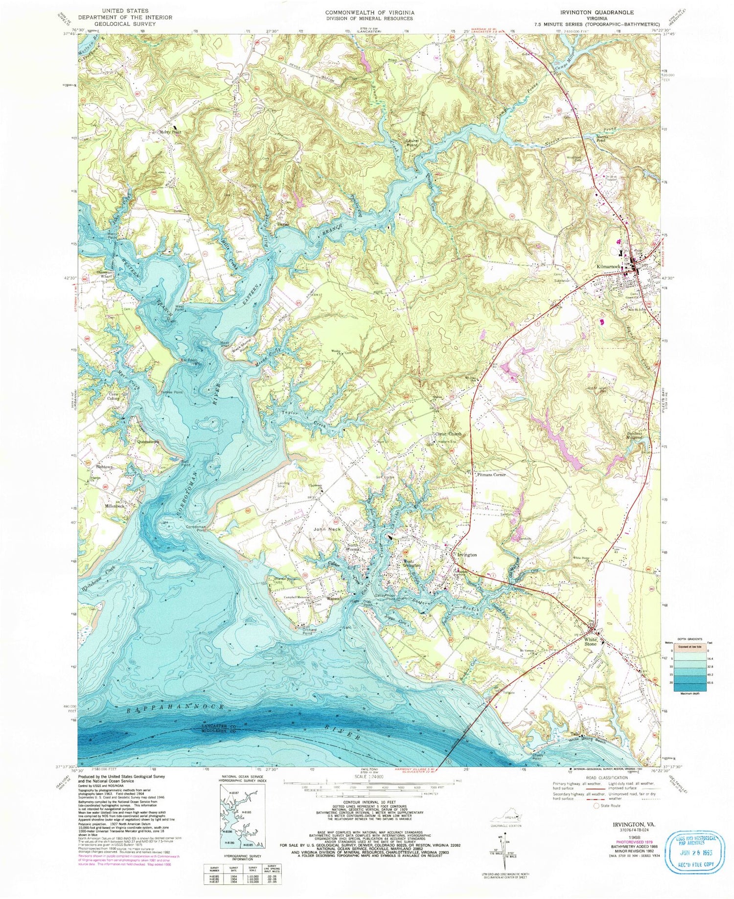Classic USGS Irvington Virginia 7.5'x7.5' Topo Map Image
