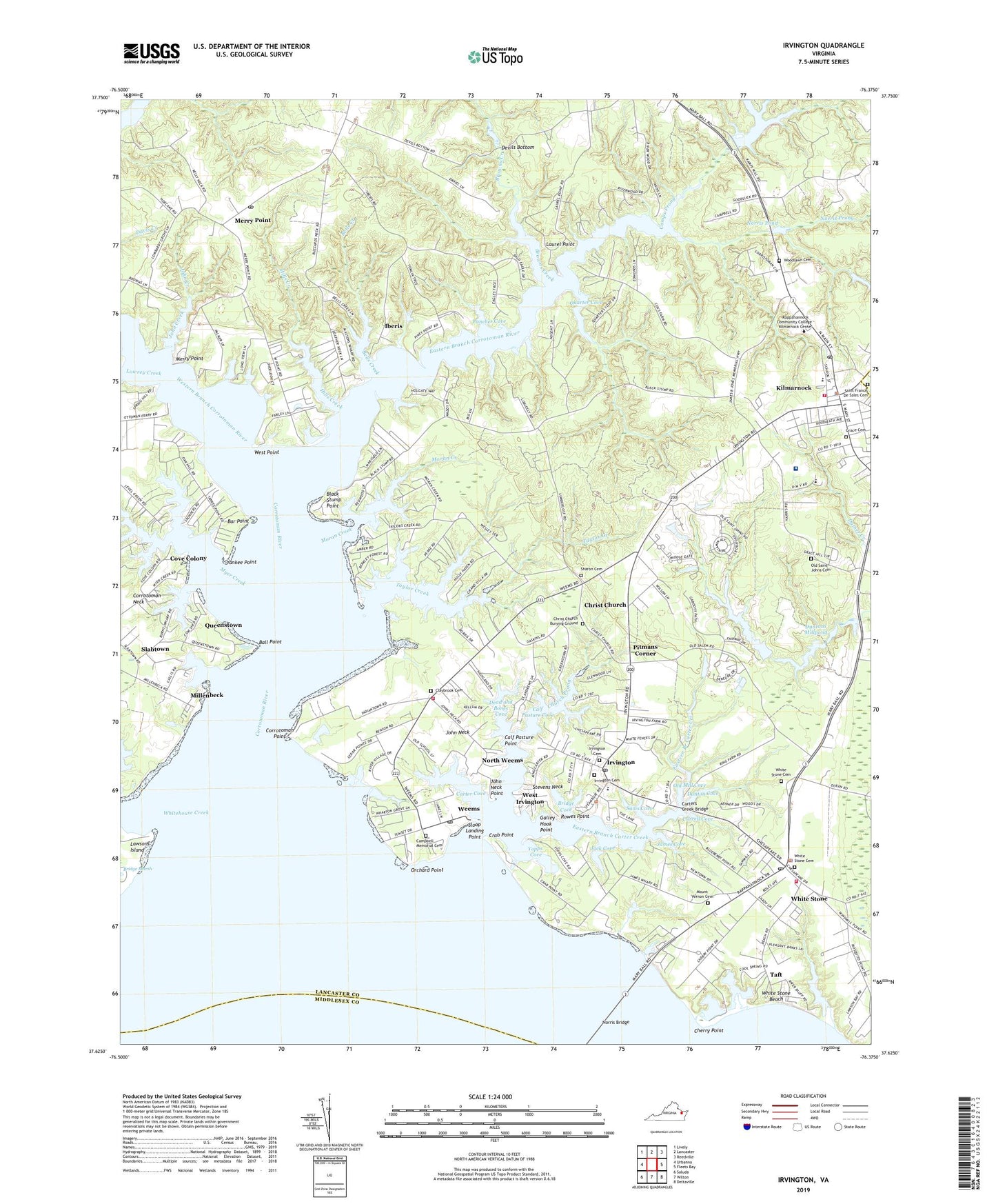 Irvington Virginia US Topo Map Image