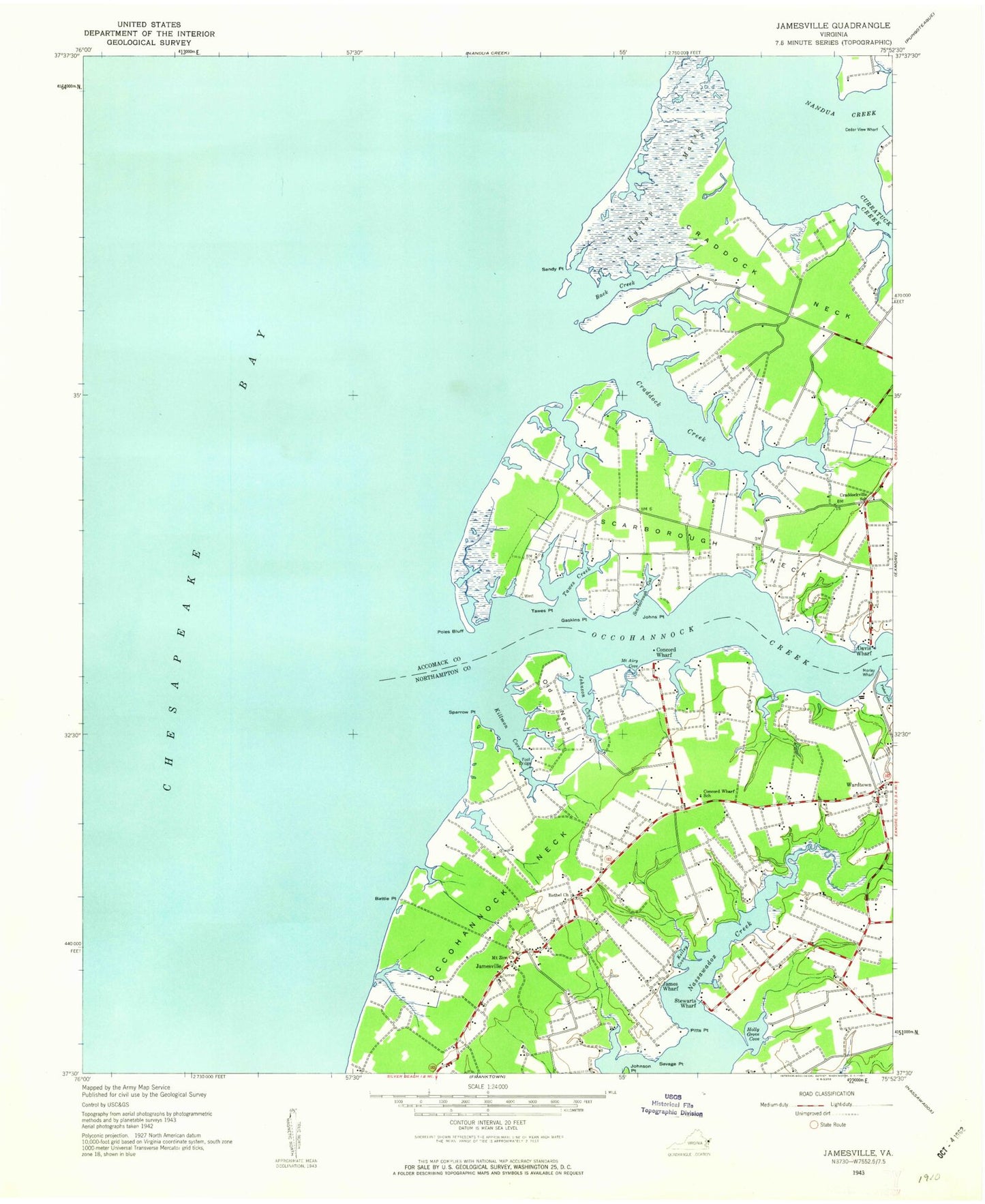 Classic USGS Jamesville Virginia 7.5'x7.5' Topo Map Image