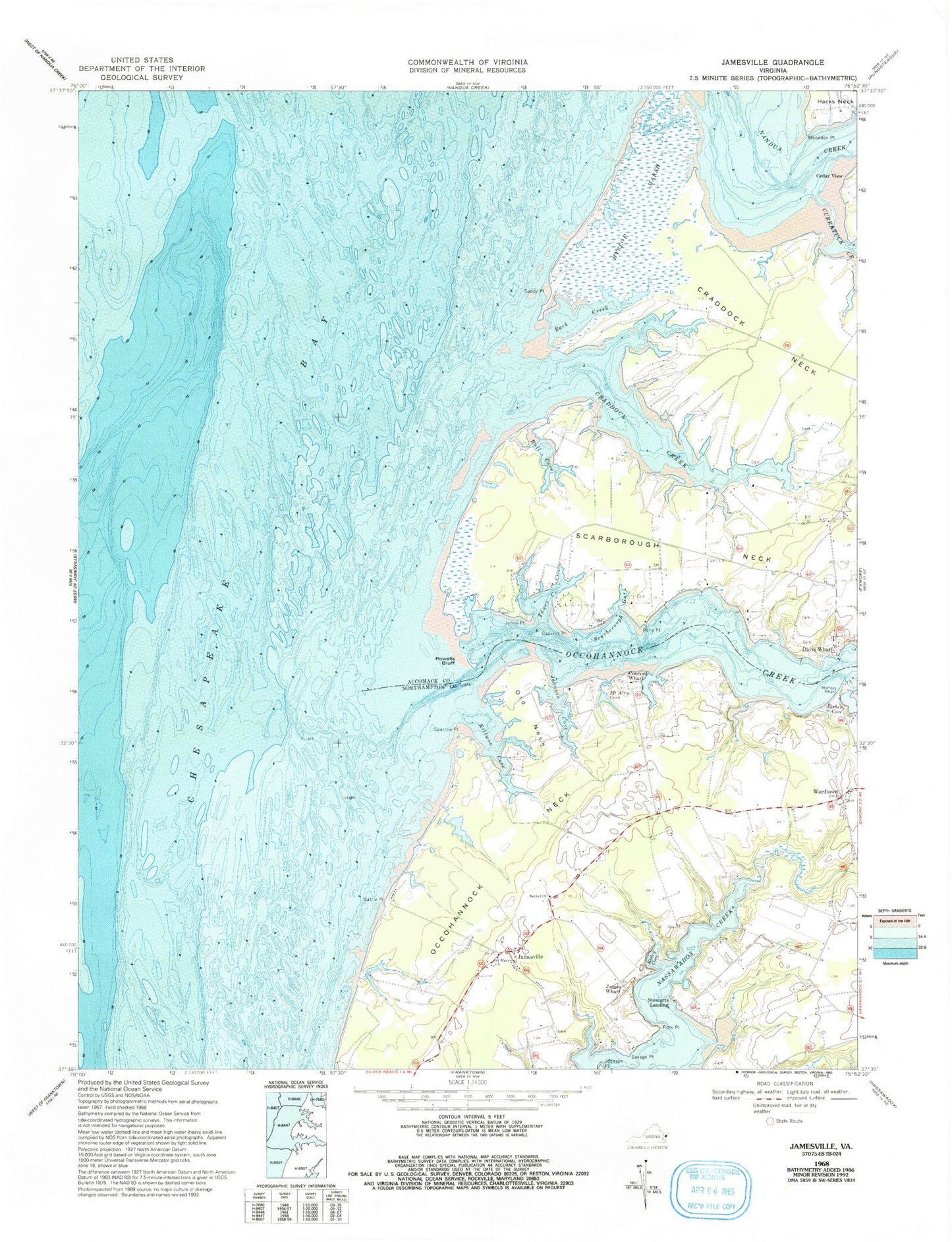 Classic USGS Jamesville Virginia 7.5'x7.5' Topo Map Image