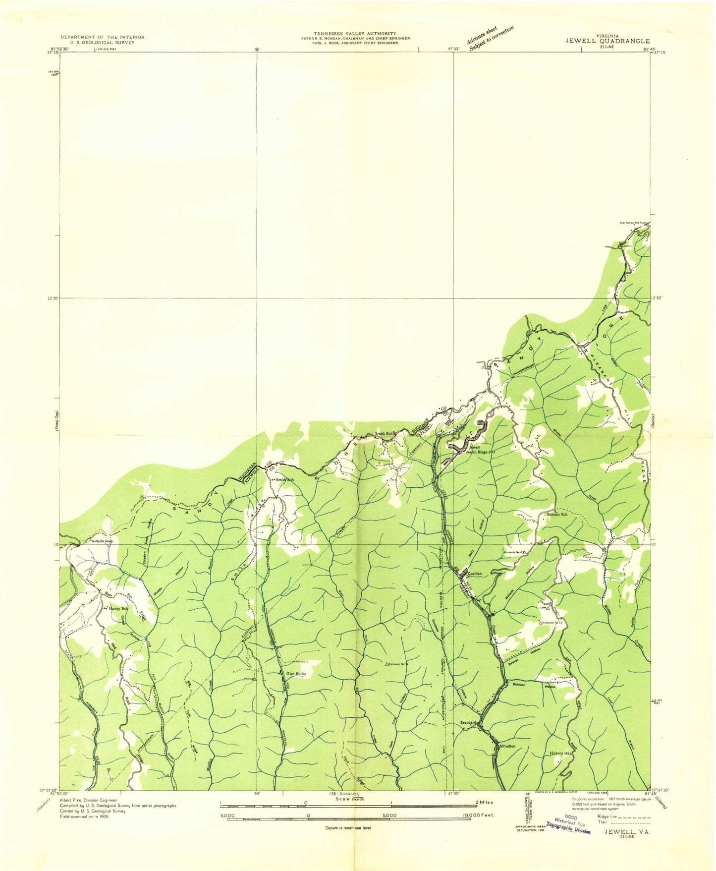 Classic USGS Jewell Ridge Virginia 7.5'x7.5' Topo Map Image