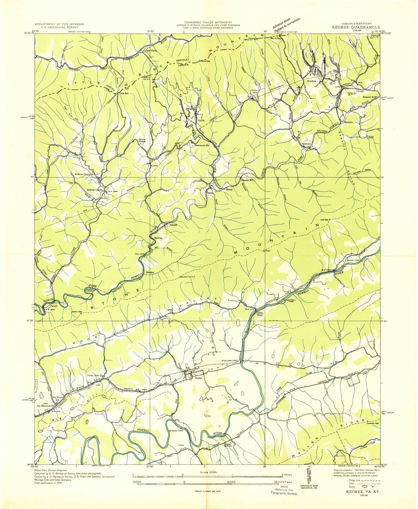 Classic USGS Keokee Virginia 7.5'x7.5' Topo Map Image