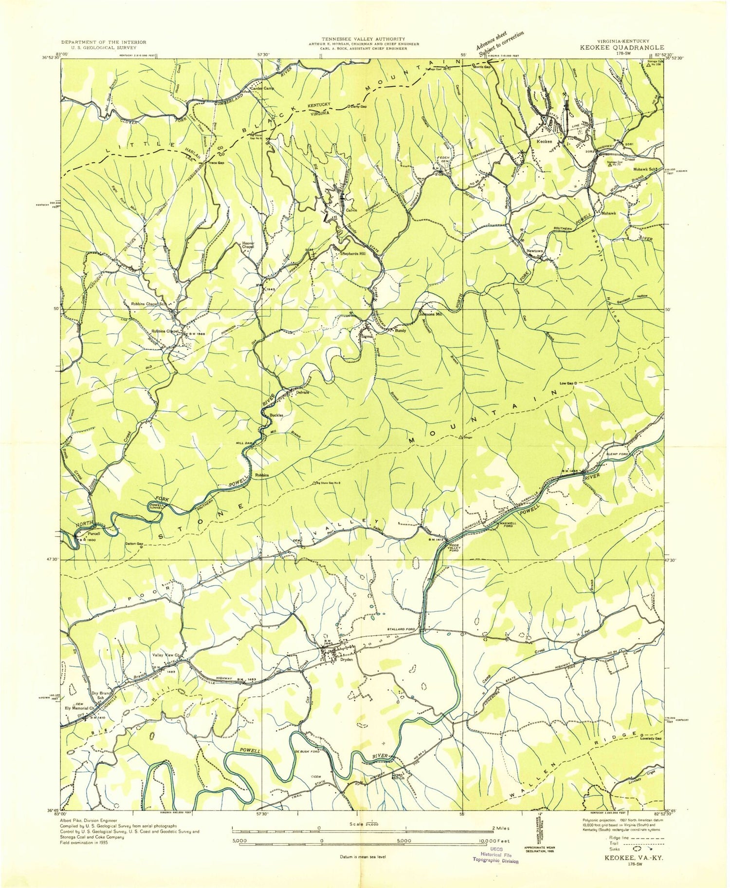 Classic USGS Keokee Virginia 7.5'x7.5' Topo Map Image