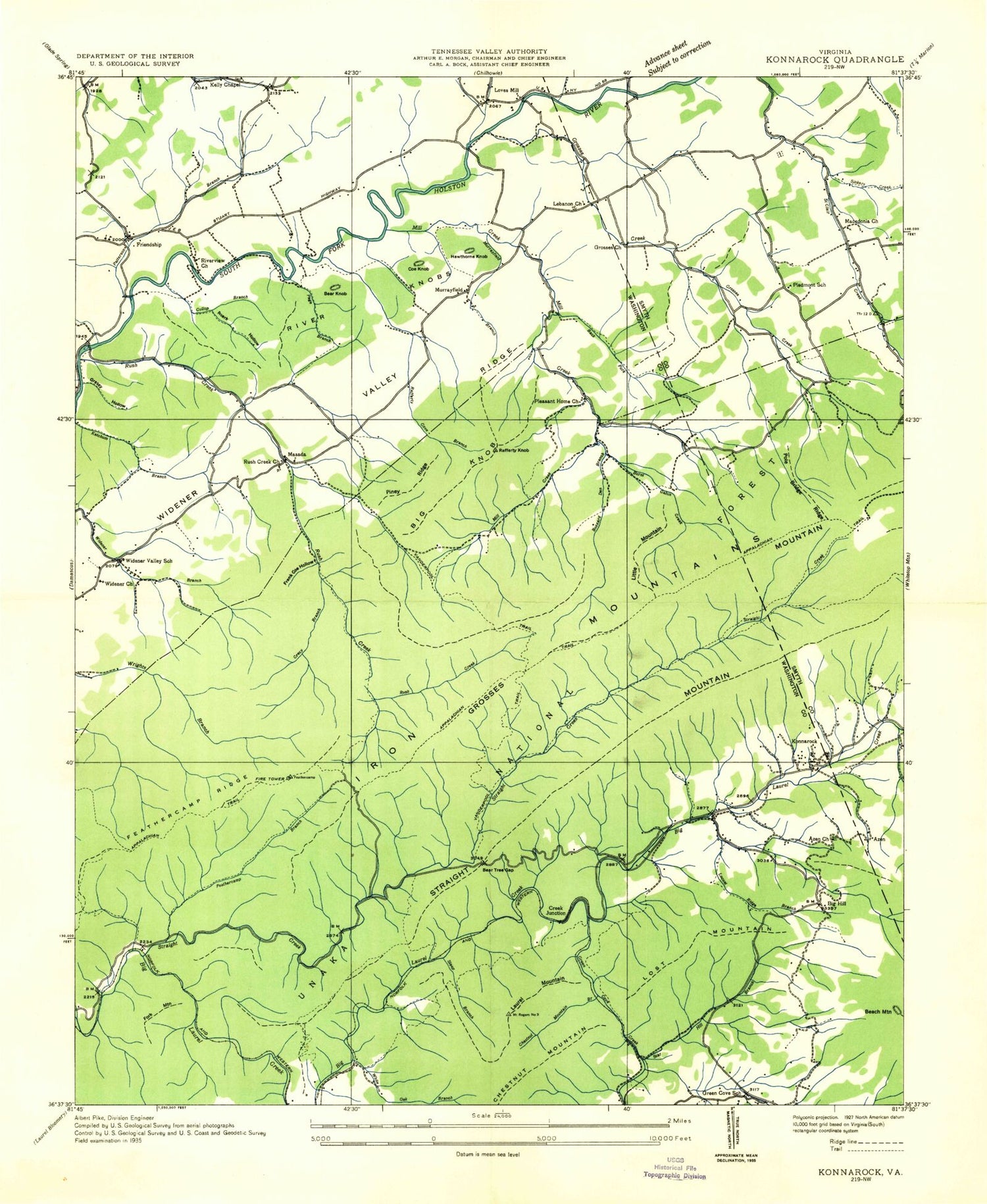 Classic USGS Konnarock Virginia 7.5'x7.5' Topo Map Image