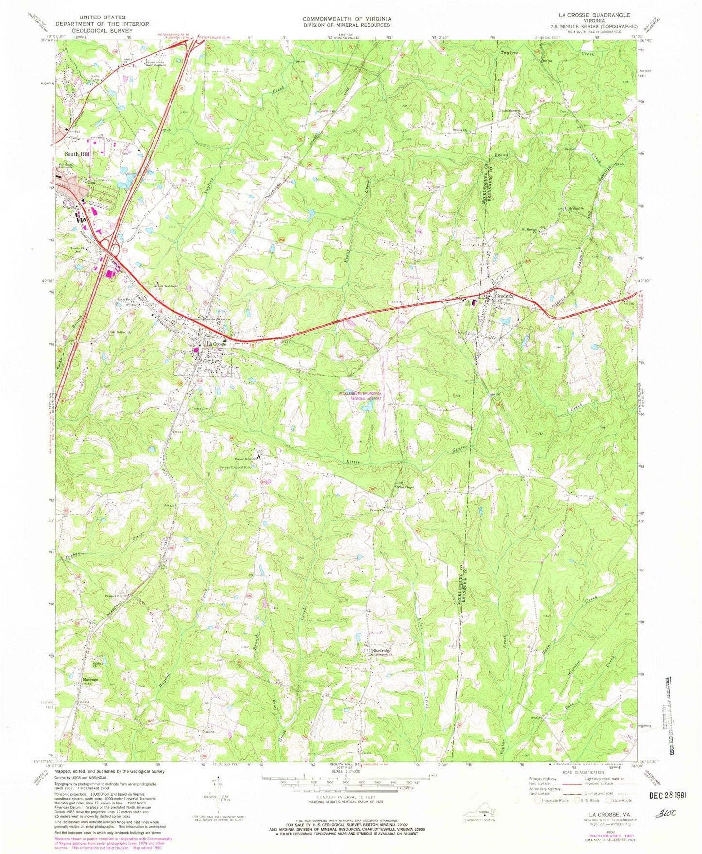 Classic USGS La Crosse Virginia 7.5'x7.5' Topo Map Image