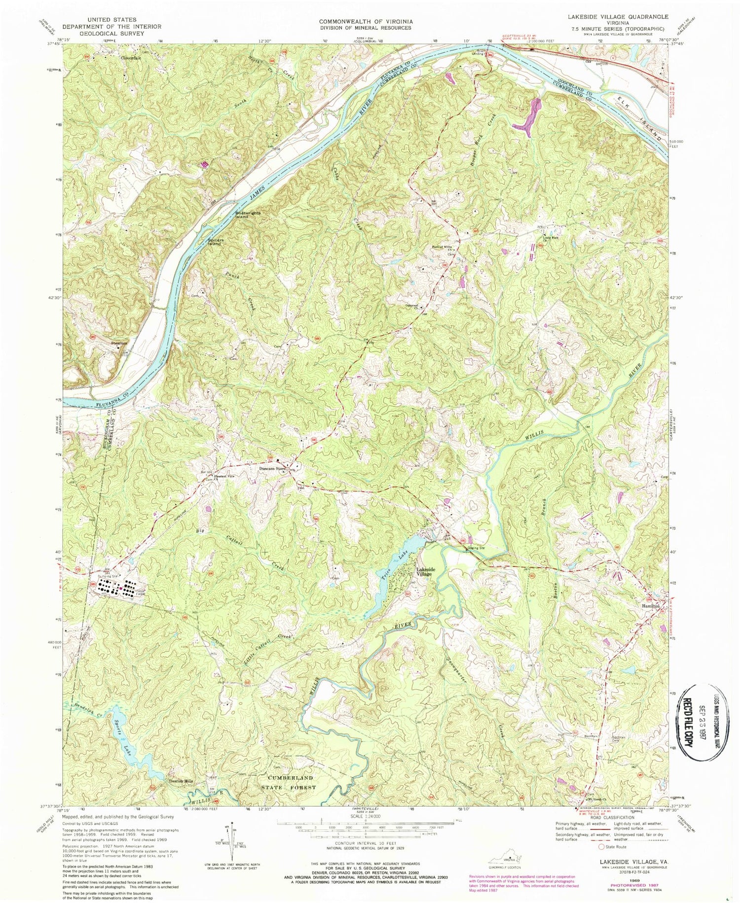 Classic USGS Lakeside Village Virginia 7.5'x7.5' Topo Map Image