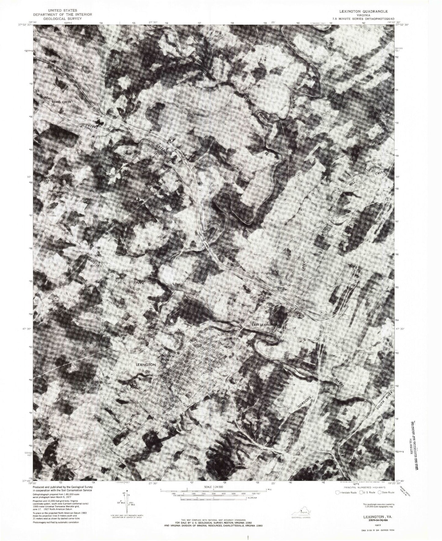 Classic USGS Lexington Virginia 7.5'x7.5' Topo Map Image