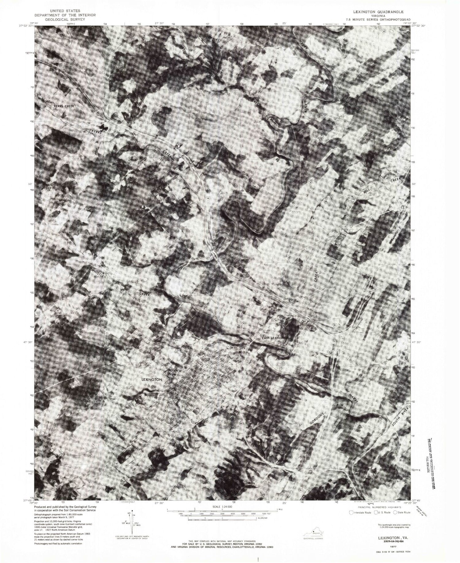 Classic USGS Lexington Virginia 7.5'x7.5' Topo Map Image