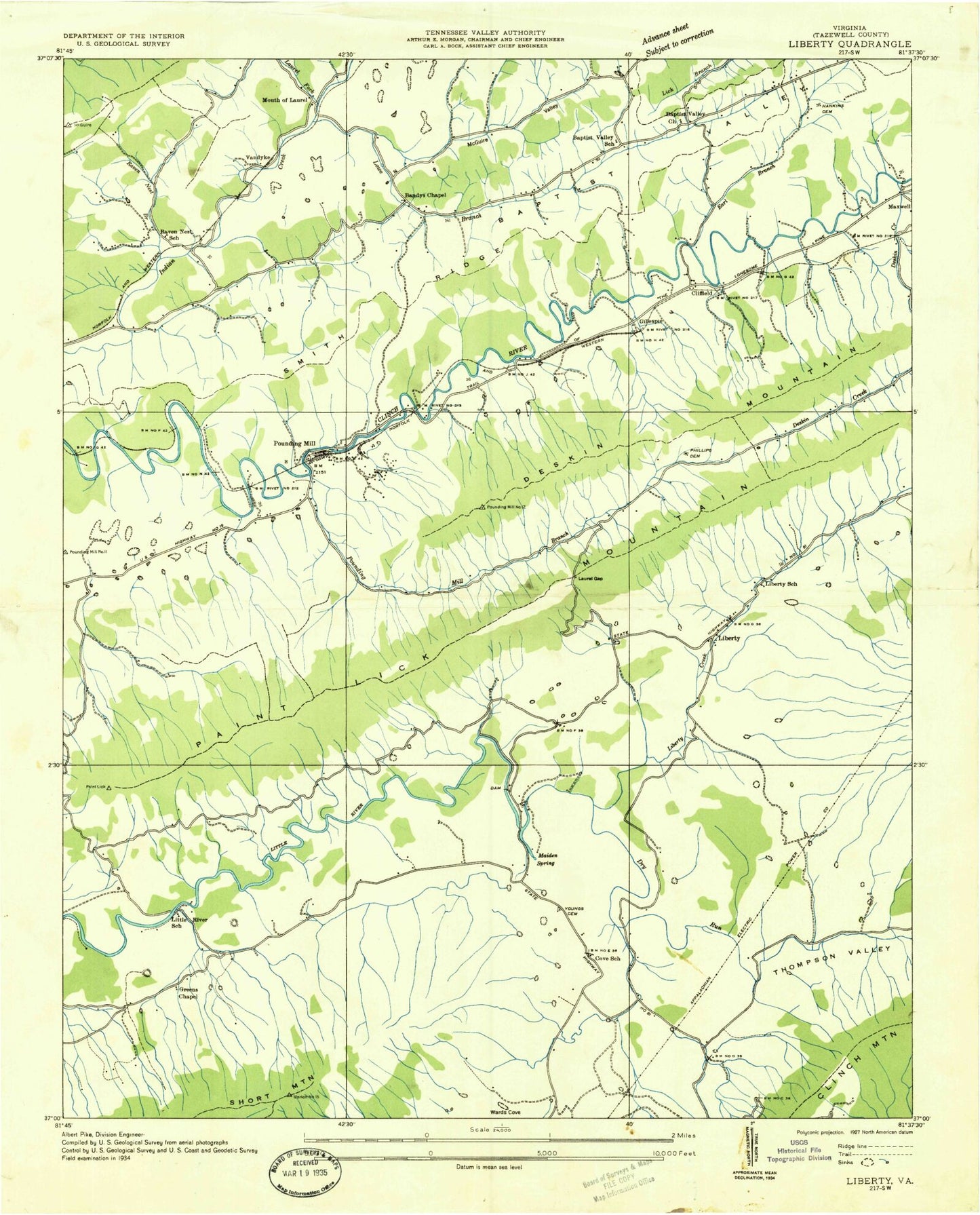 Classic USGS Pounding Mill Virginia 7.5'x7.5' Topo Map Image