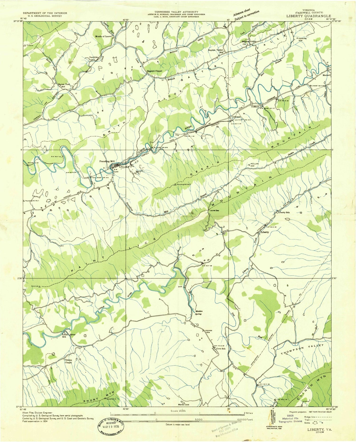 Classic USGS Pounding Mill Virginia 7.5'x7.5' Topo Map Image