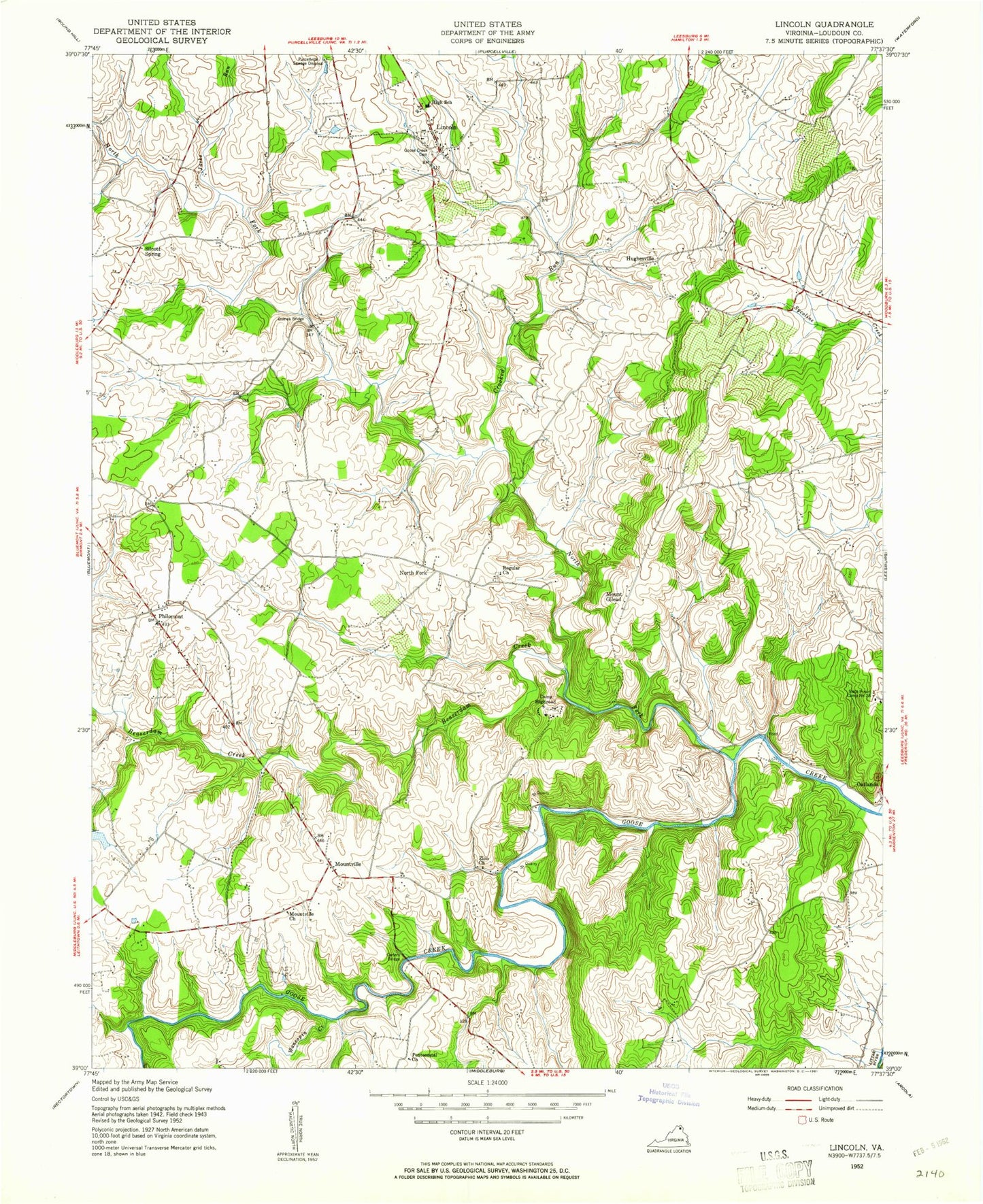 Classic USGS Lincoln Virginia 7.5'x7.5' Topo Map Image