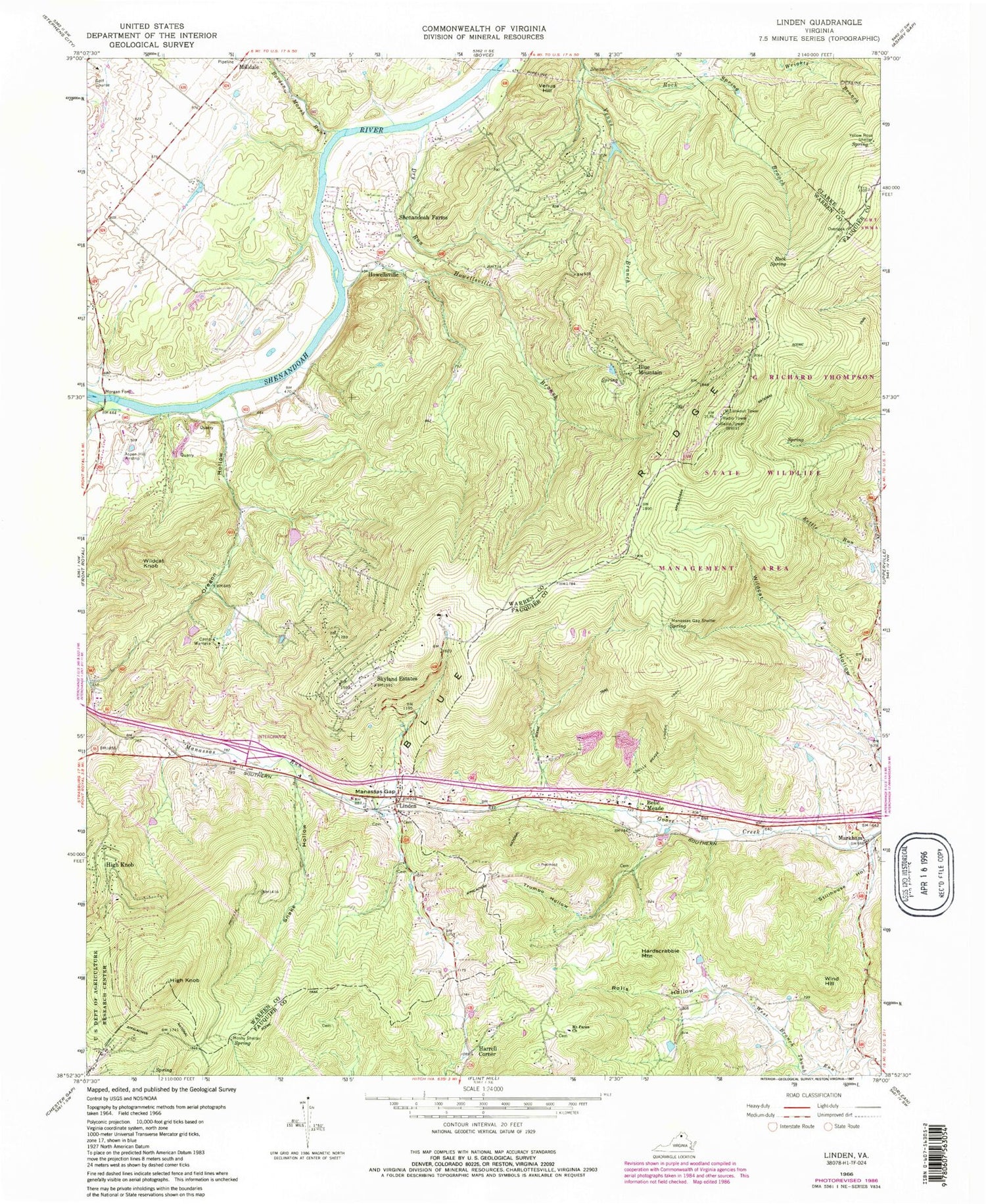 USGS Classic Linden Virginia 7.5'x7.5' Topo Map Image