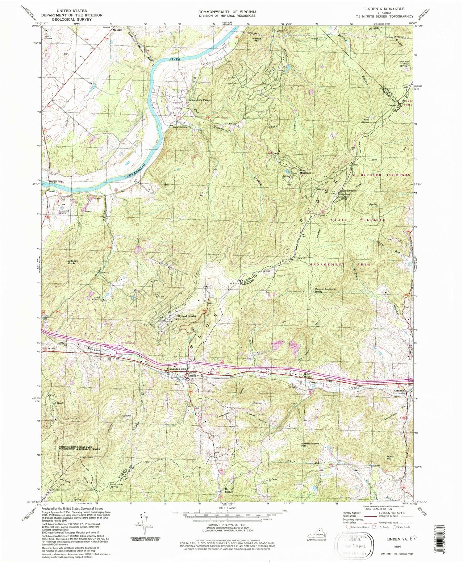 USGS Classic Linden Virginia 7.5'x7.5' Topo Map Image