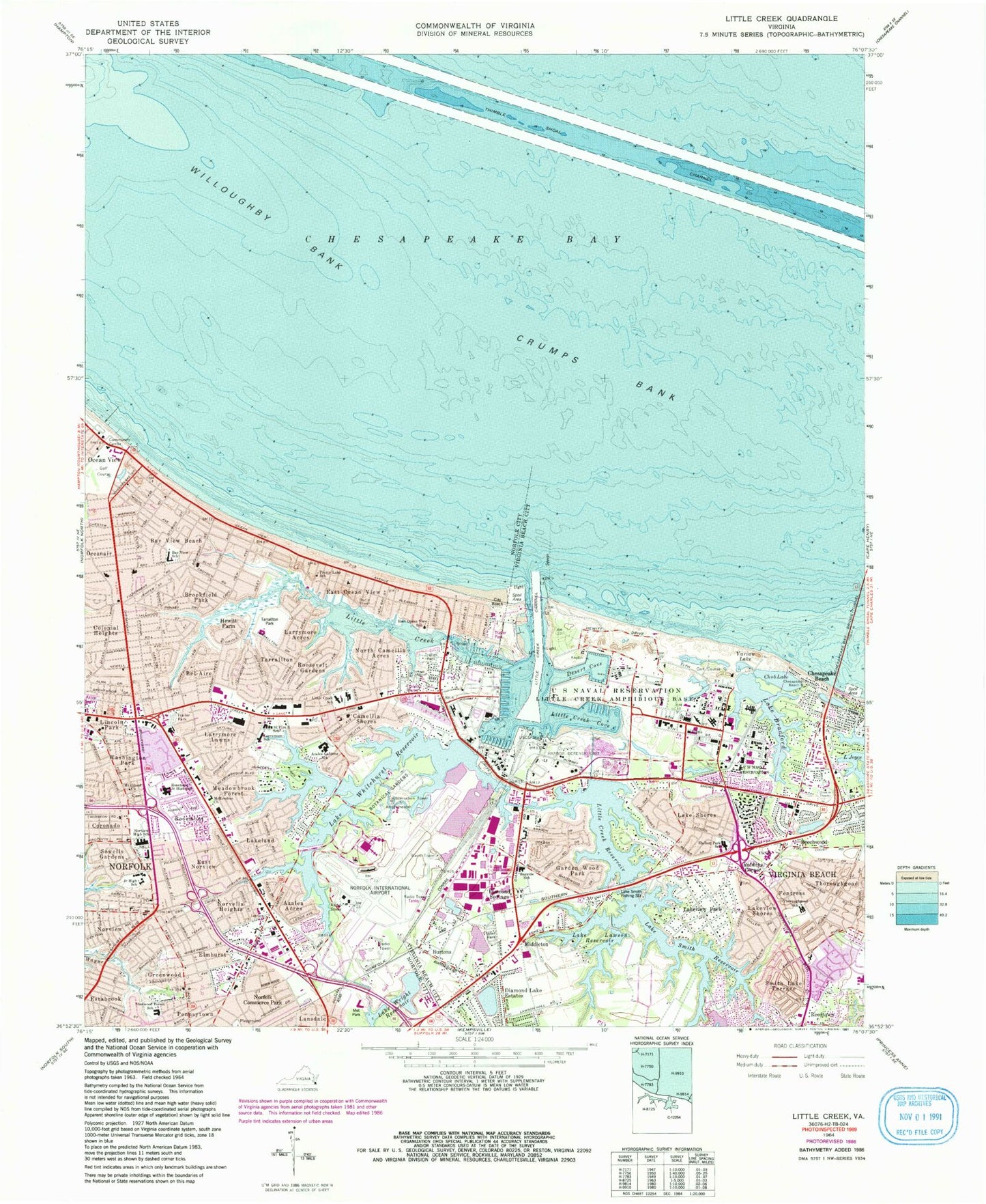 Classic USGS Little Creek Virginia 7.5'x7.5' Topo Map Image