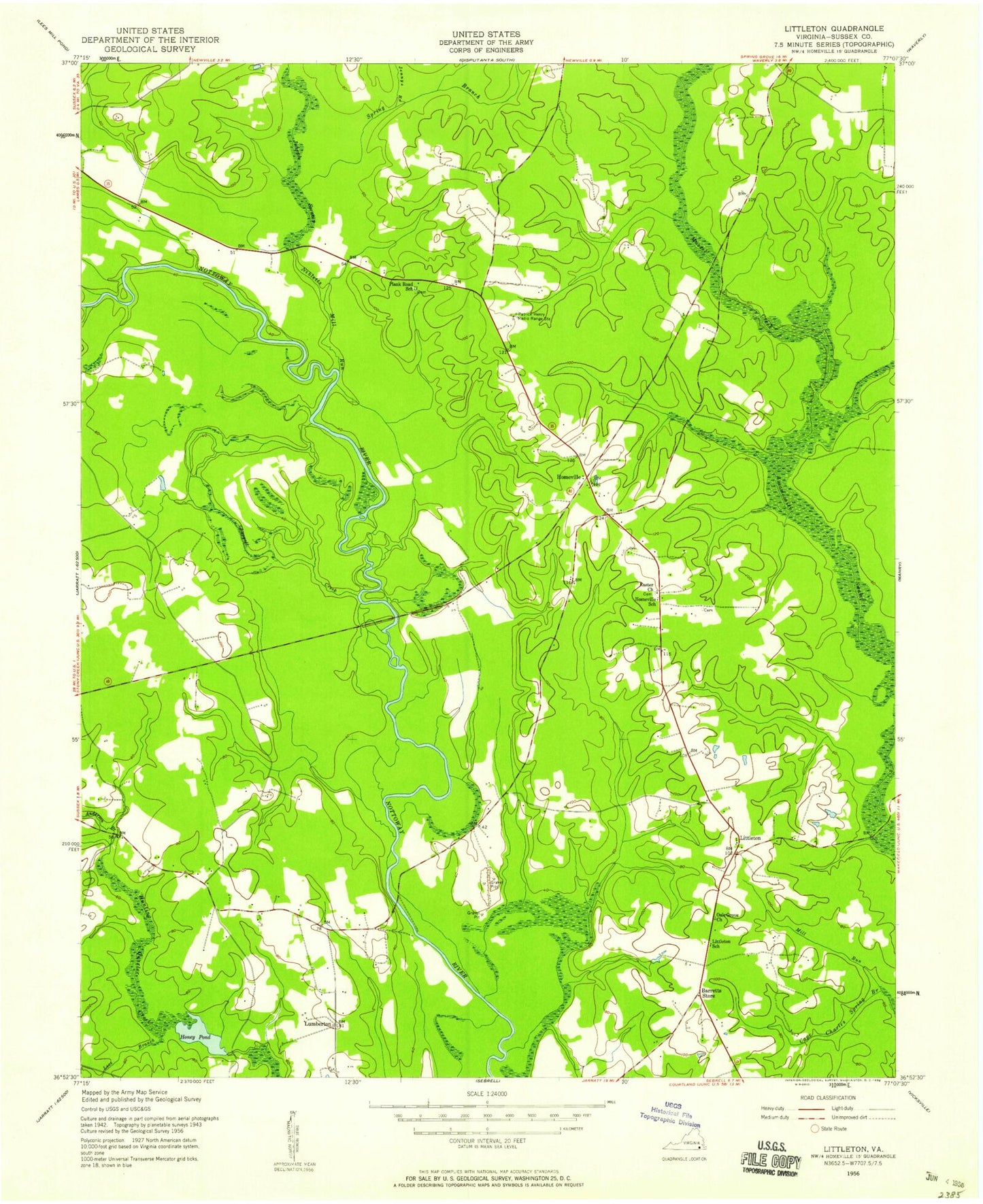 Classic USGS Littleton Virginia 7.5'x7.5' Topo Map Image